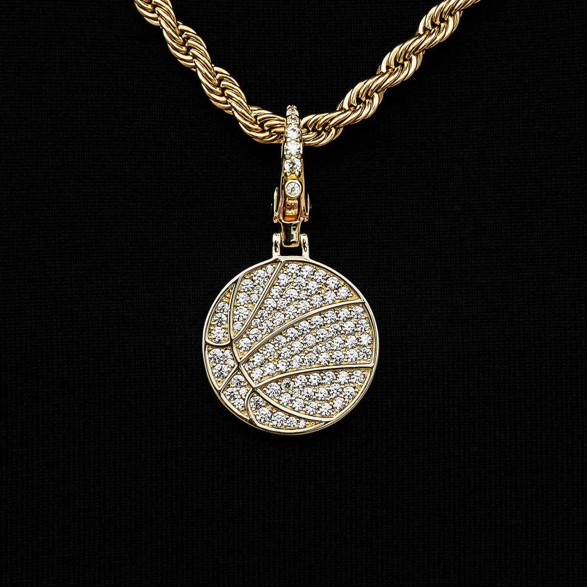 Pave Basketball Clip On Pendant in Yellow Gold