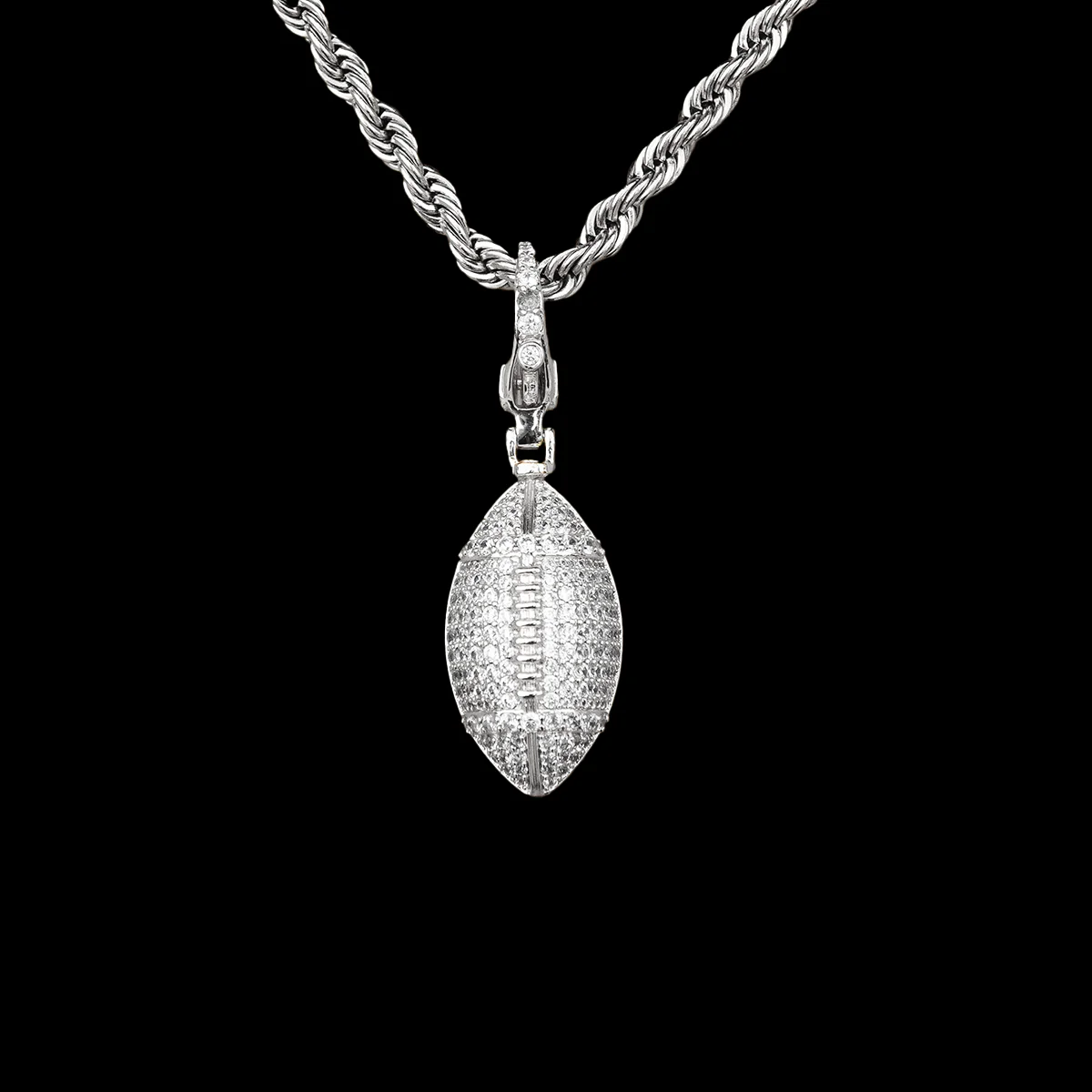 Football Clip On Pendant in White Gold