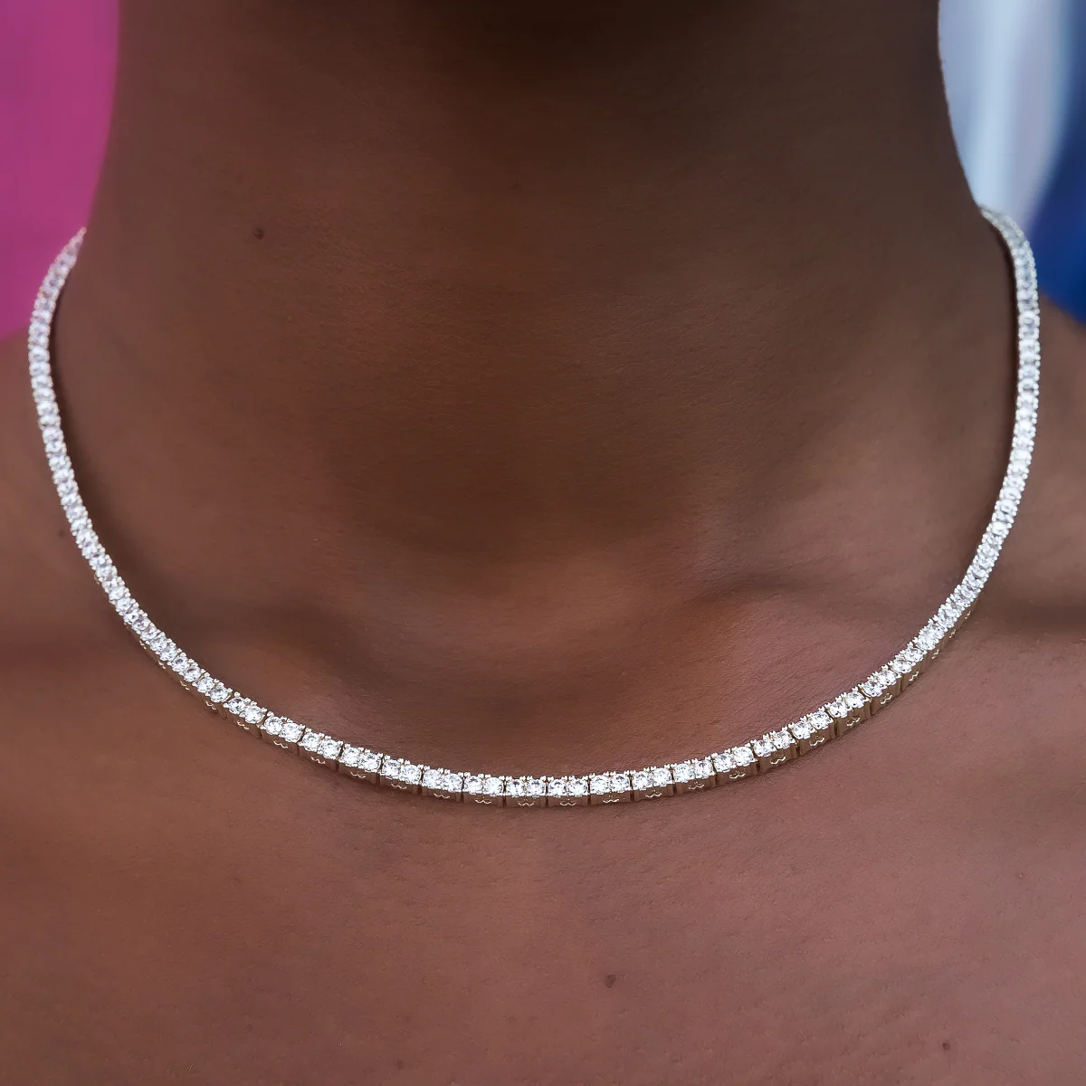 Women's Moissanite Diamond Tennis Necklace in Yellow Gold Vermeil - 2mm