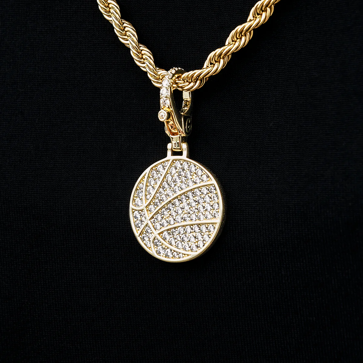 Pave Basketball Clip On Pendant in Yellow Gold
