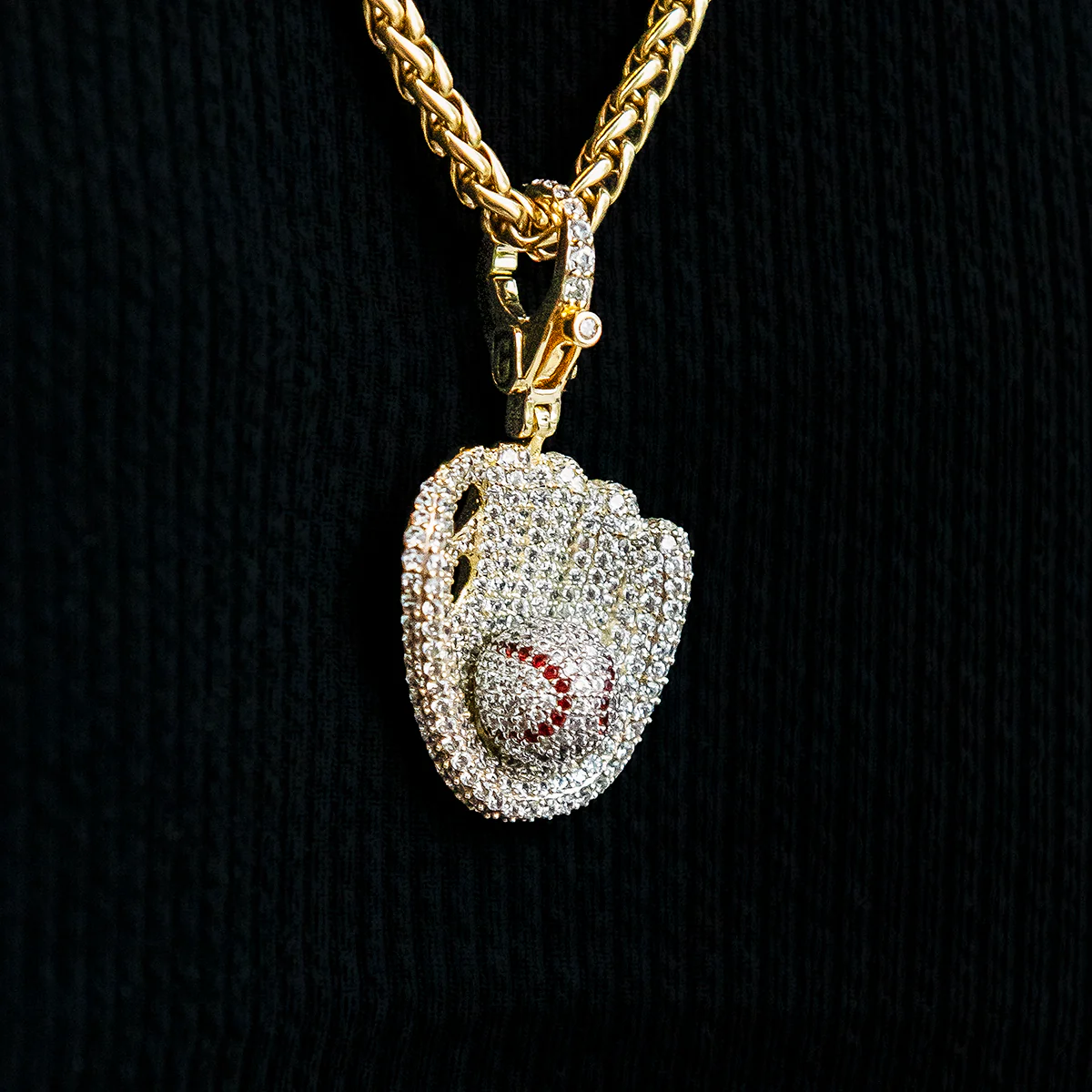 Iced Baseball Clip On Pendant in Yellow Gold