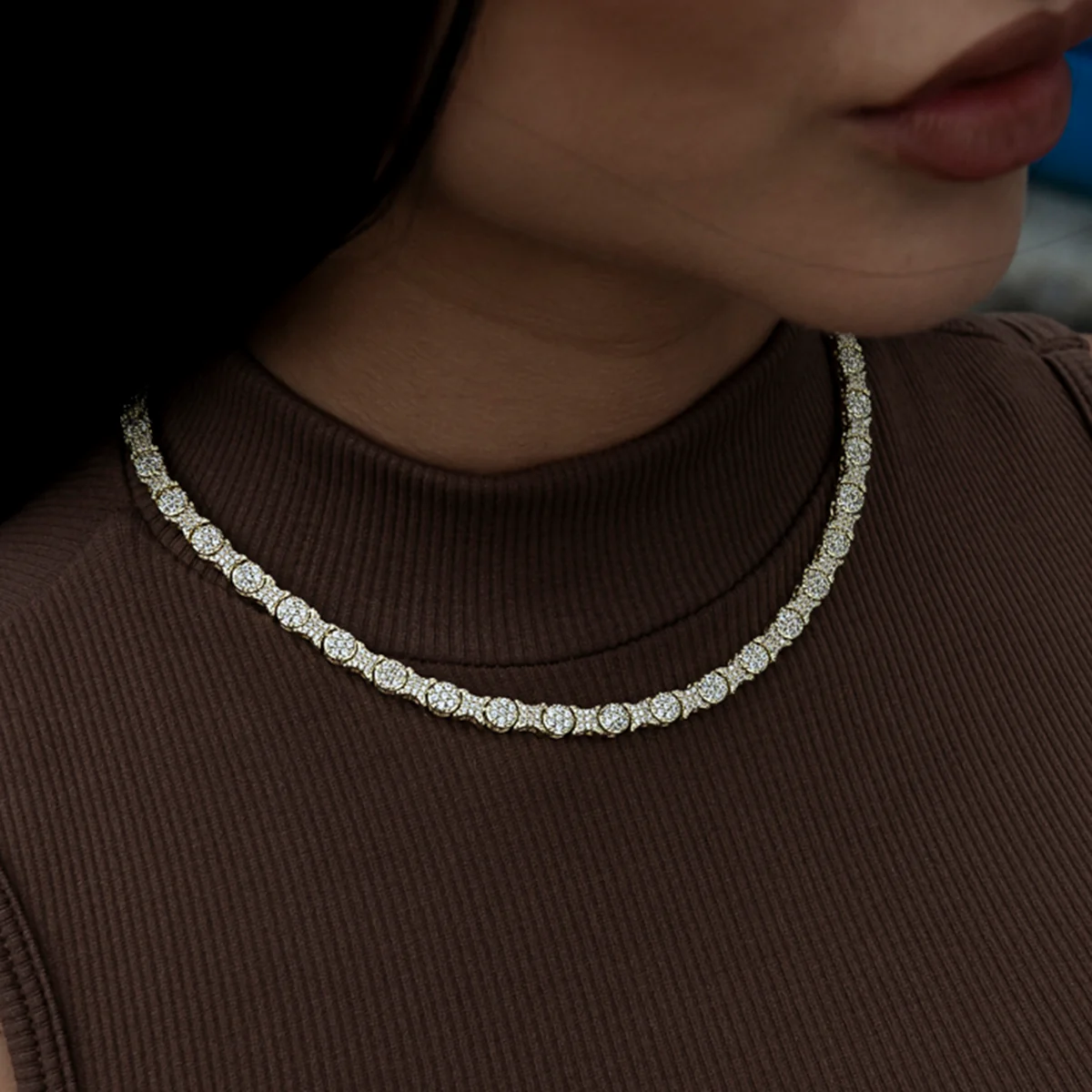 Round Pave Star Link Necklace- 6mm