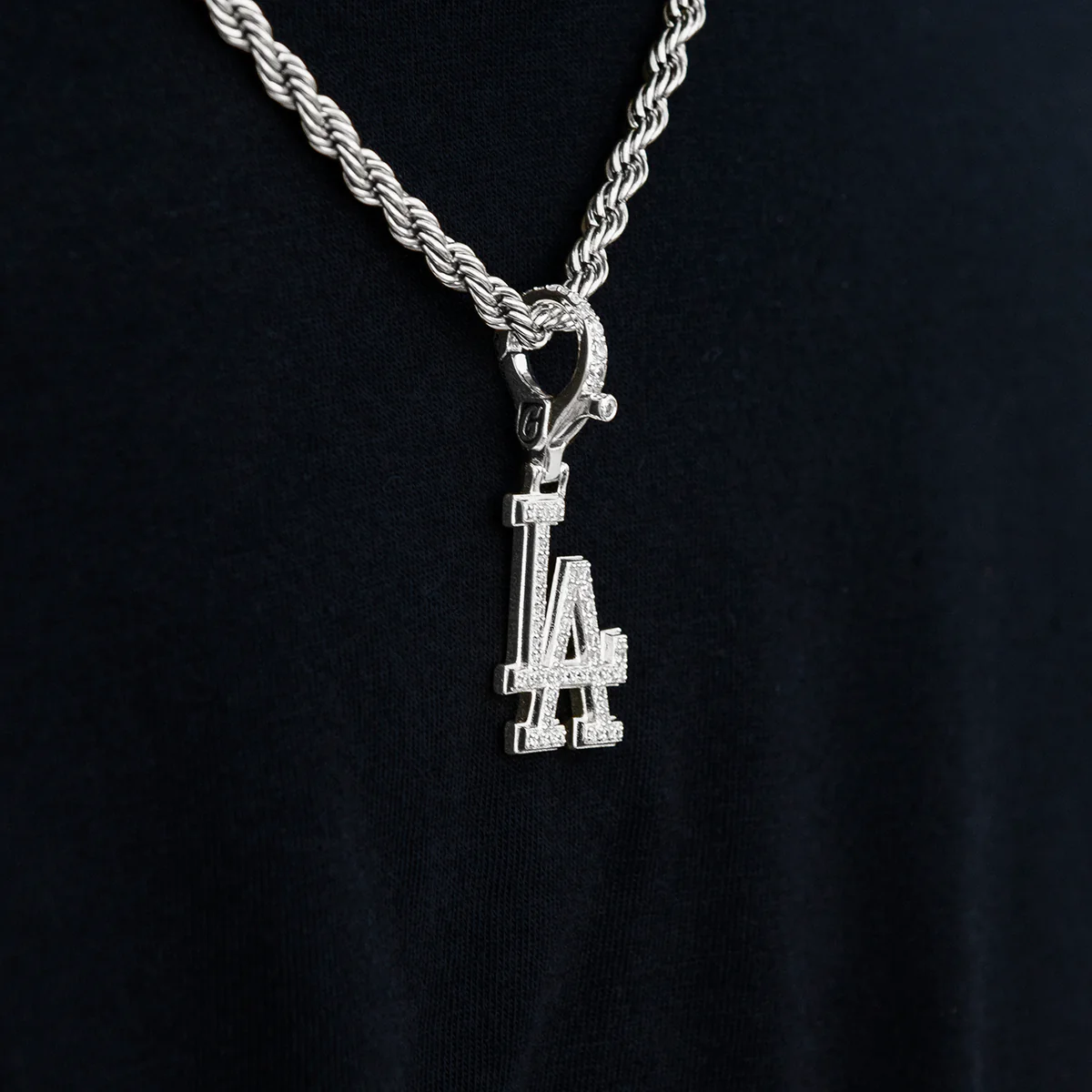 Los Angeles Dodgers Official MLB Micro Logo Clip On Pendant in White Gold