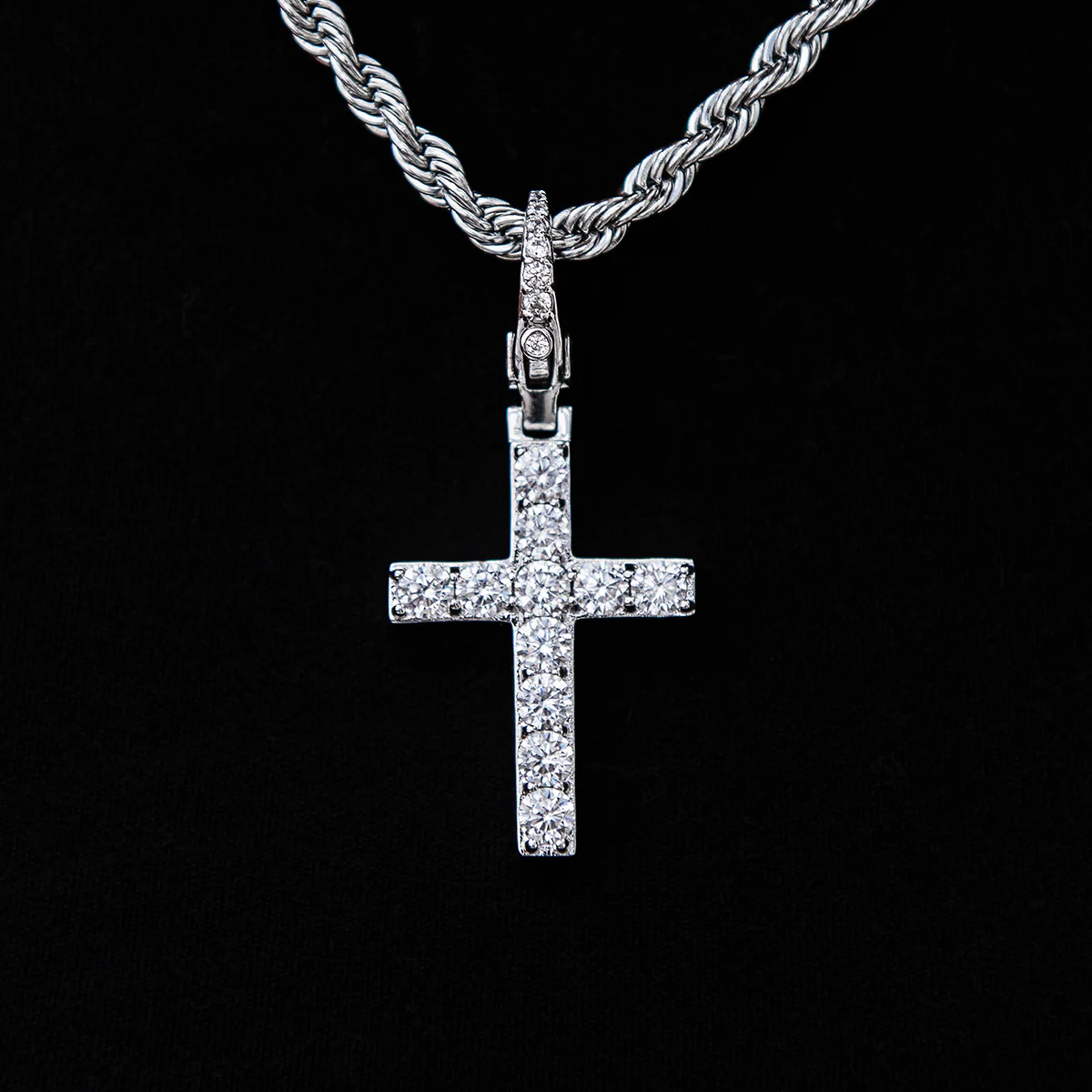 Diamond Cross Clip On Pendant in White Gold