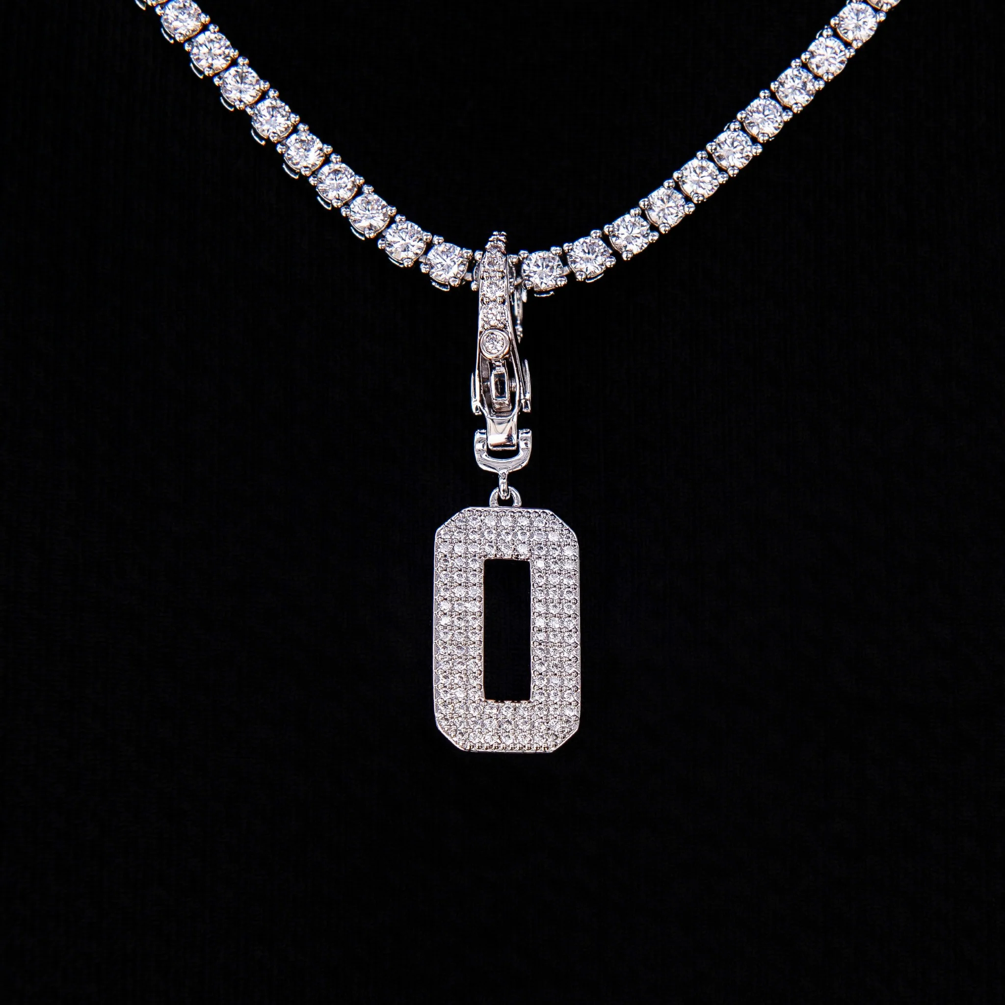 Micro Pave Number Clip On Pendants in White Gold