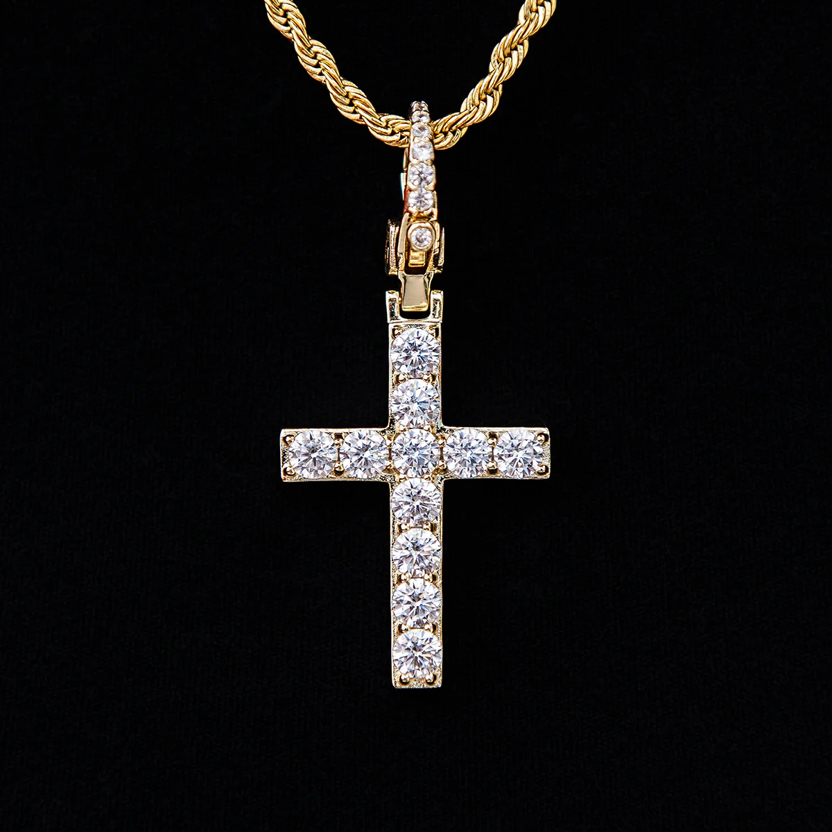 Diamond Cross Clip On Pendant in Yellow Gold