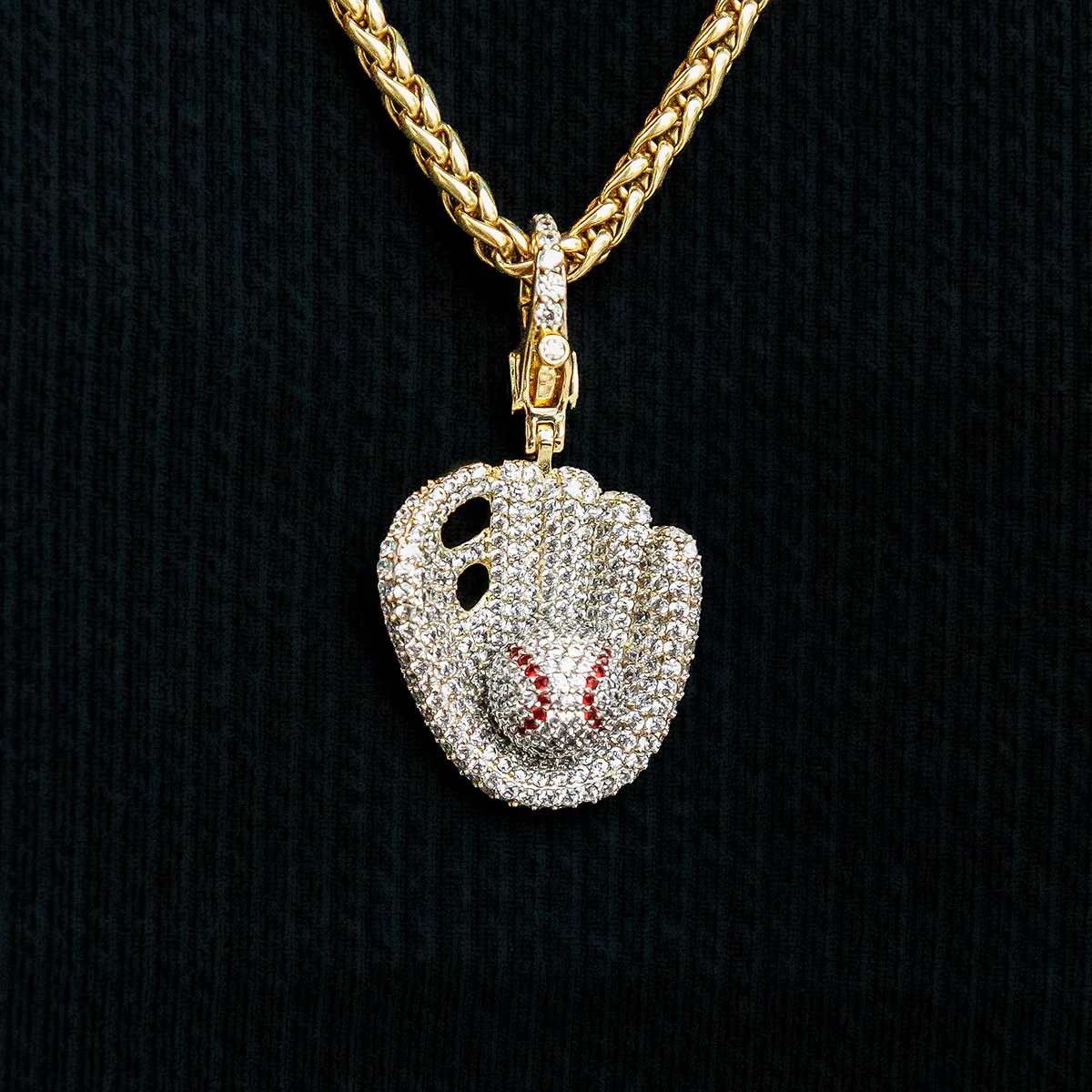 Iced Baseball Clip On Pendant in Yellow Gold