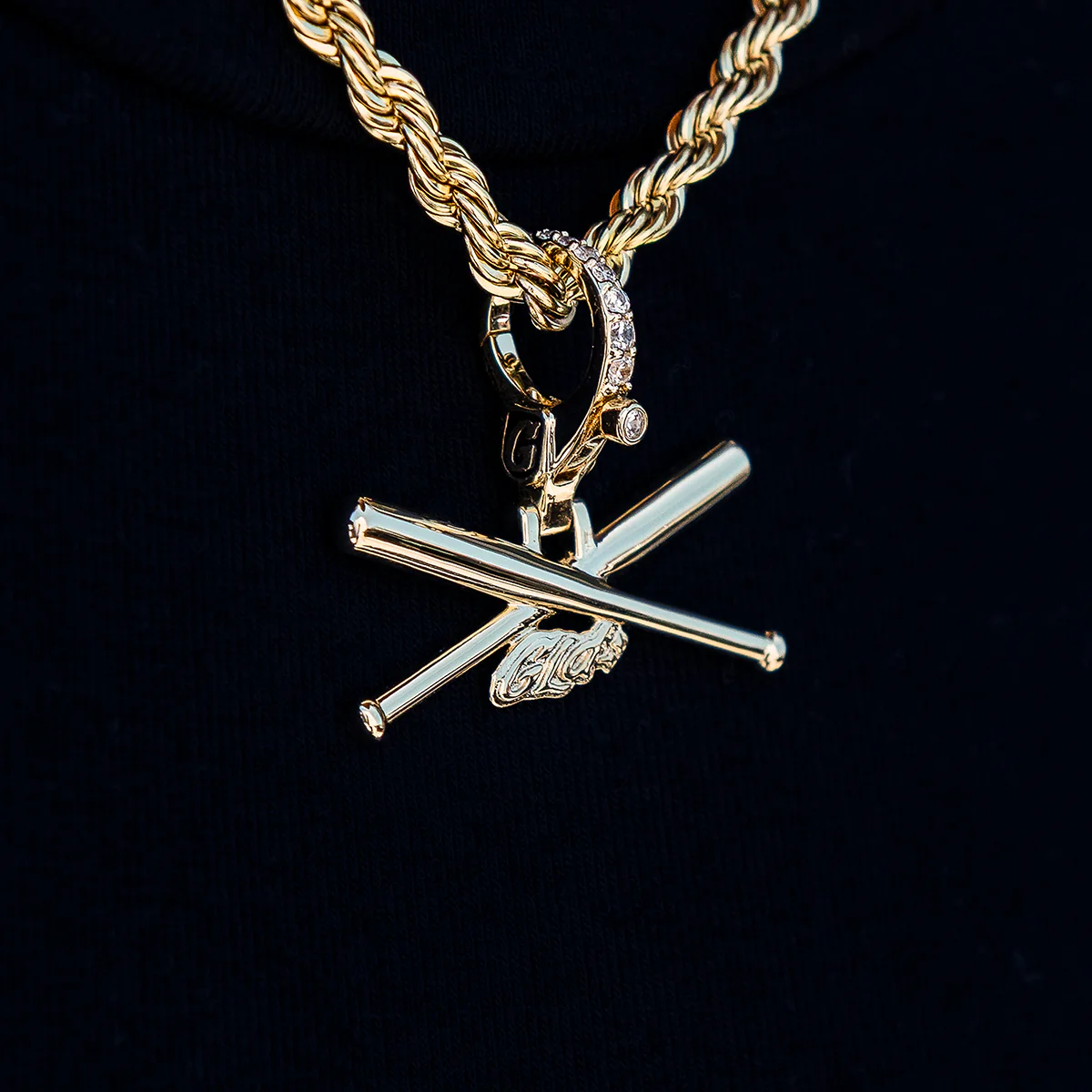 Baseball Bat Clip On Pendant in Yellow Gold