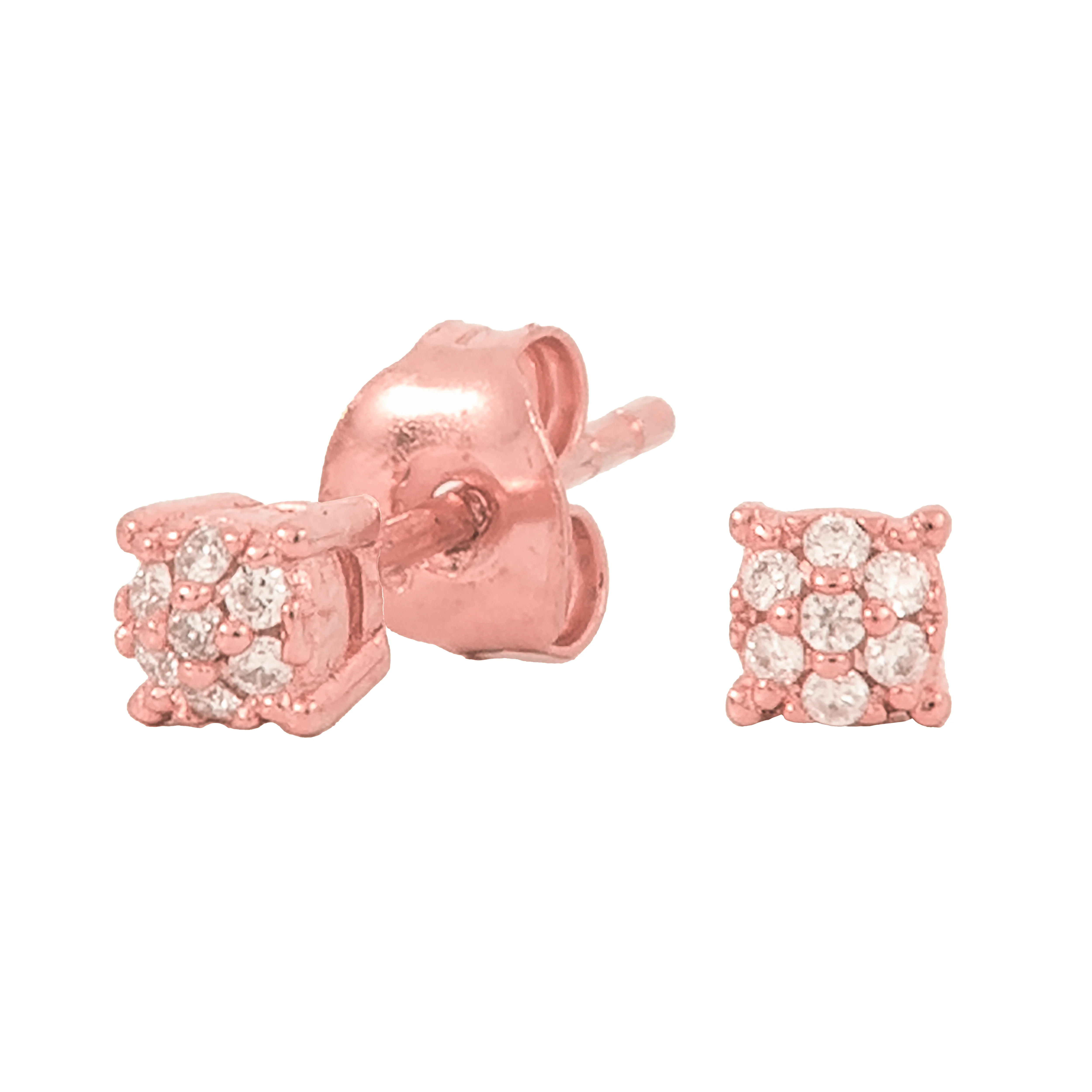 Women's 3MM Pave Round Moissanite Stud Earrings in Rose Gold Vermeil