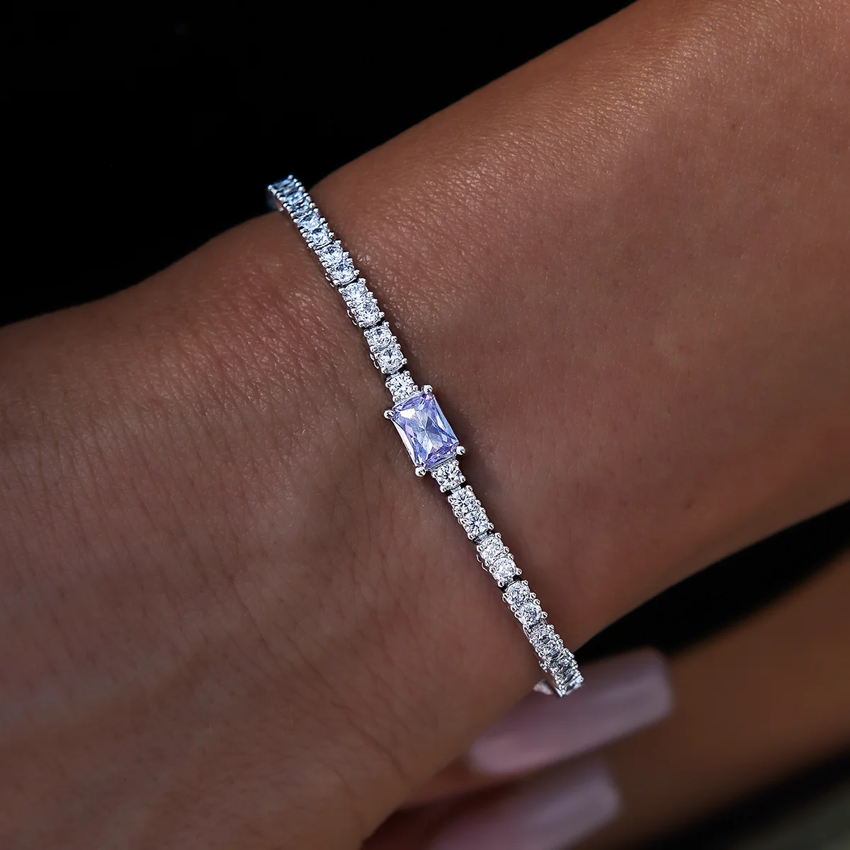 Purple Iced Rock Diamond Tennis Bracelet in White Gold