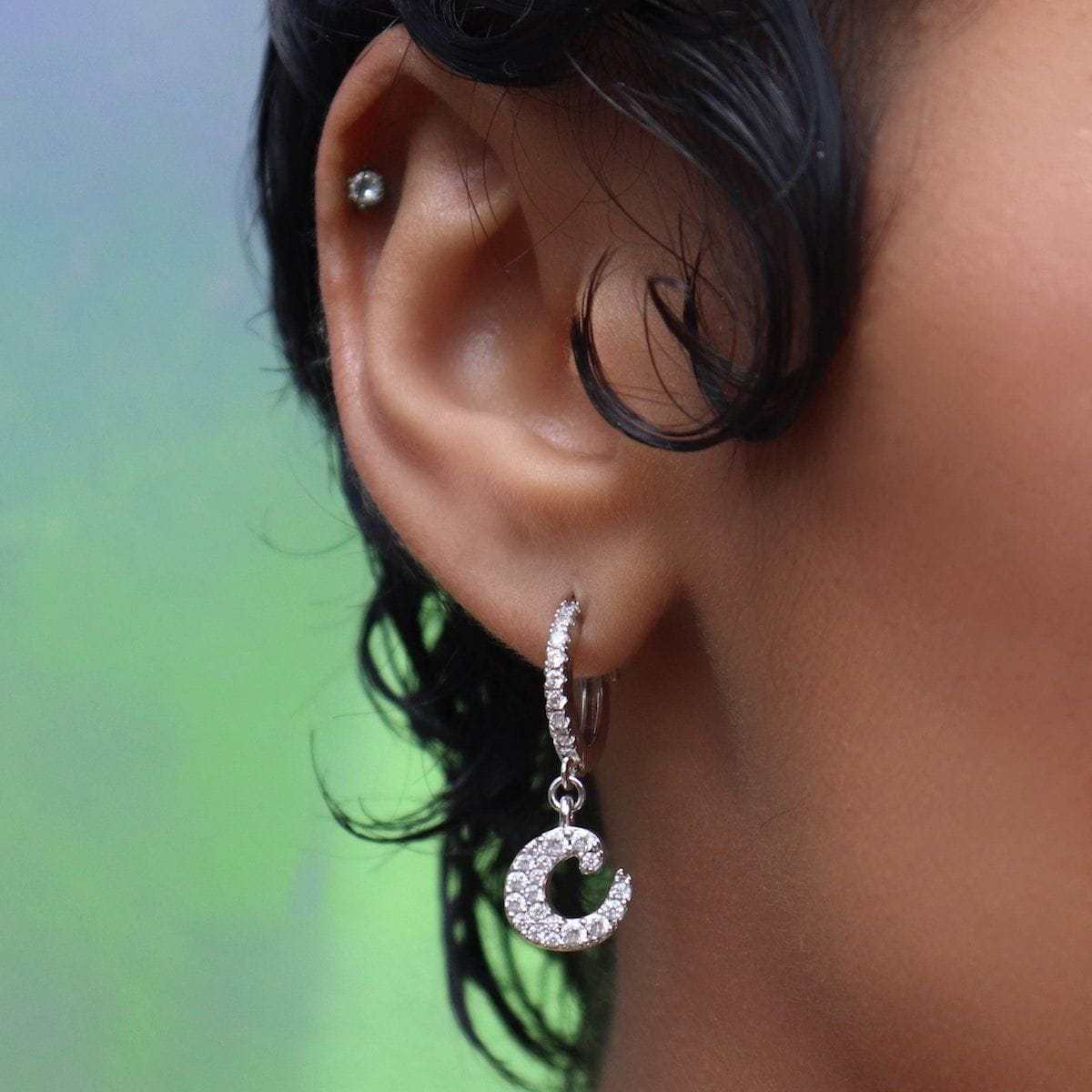 Diamond Script Lowercase Font Earring - Single Earring