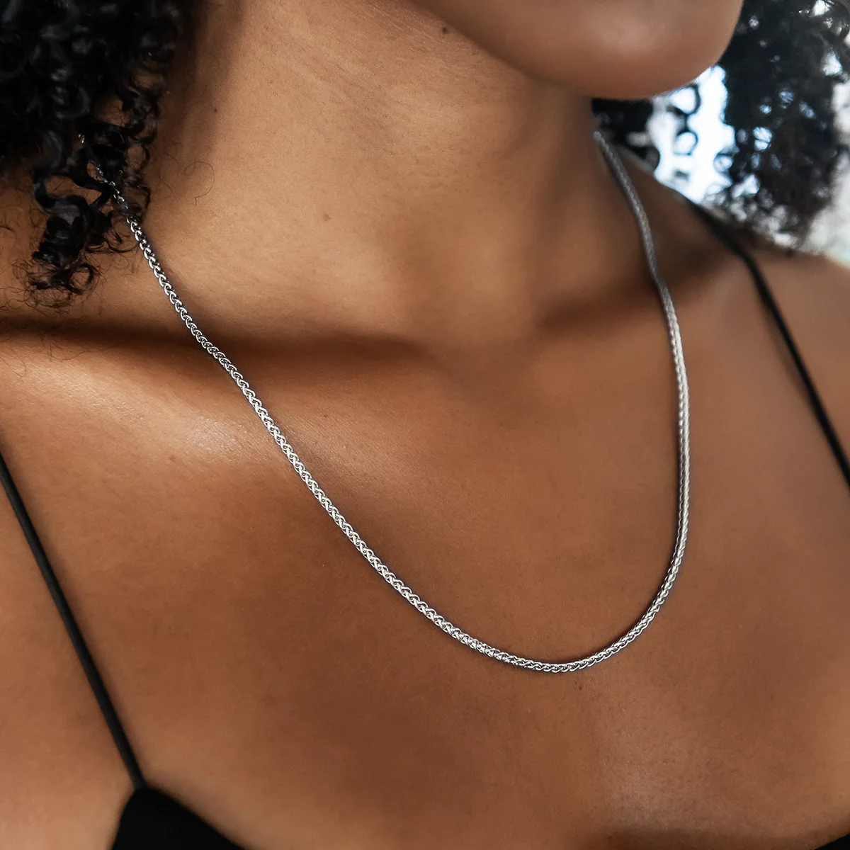 Palm Chain Necklace + Bracelet Bundle in White Gold- 2mm