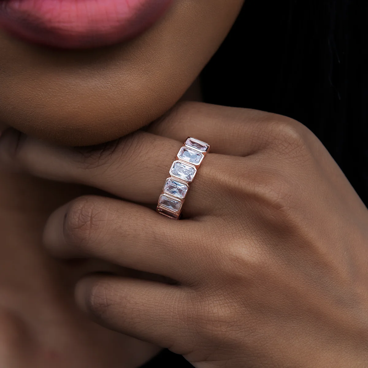 Baguette Bezel Ring in Rose Gold Vermeil