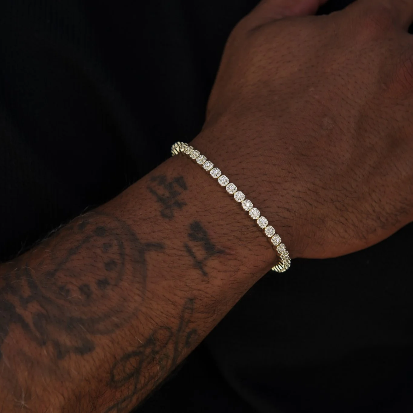 Iced Mini Clustered Tennis Bracelet in Yellow Gold