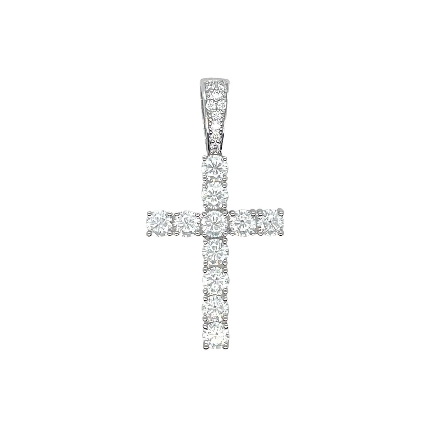 Men's Moissanite Diamond Cross Pendant in White Gold Vermeil