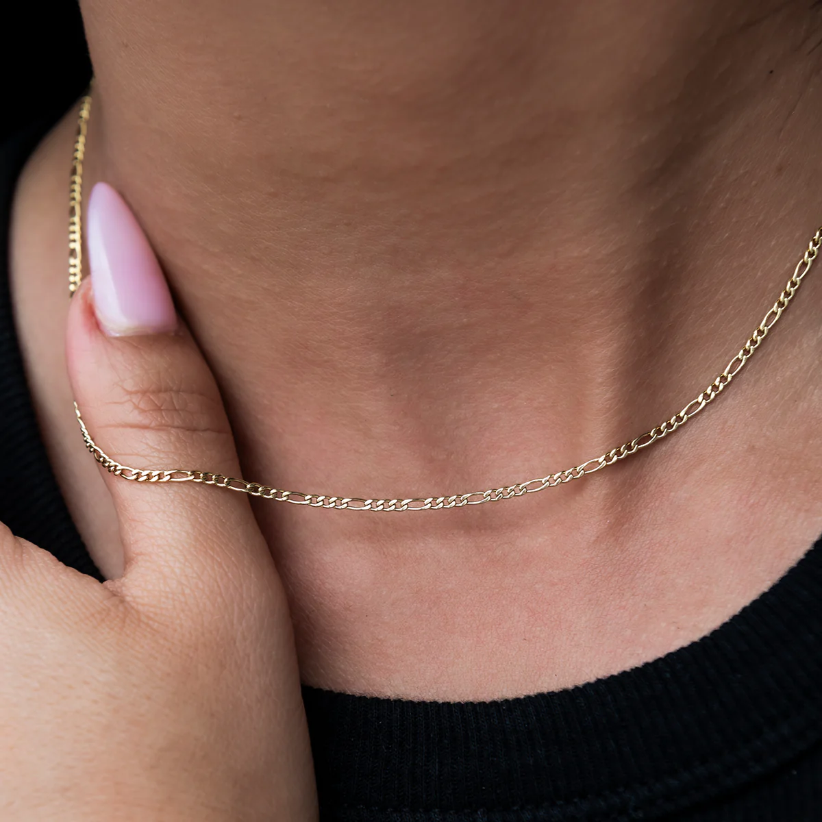 Figaro Necklace in Hollow Yellow Gold - 2mm