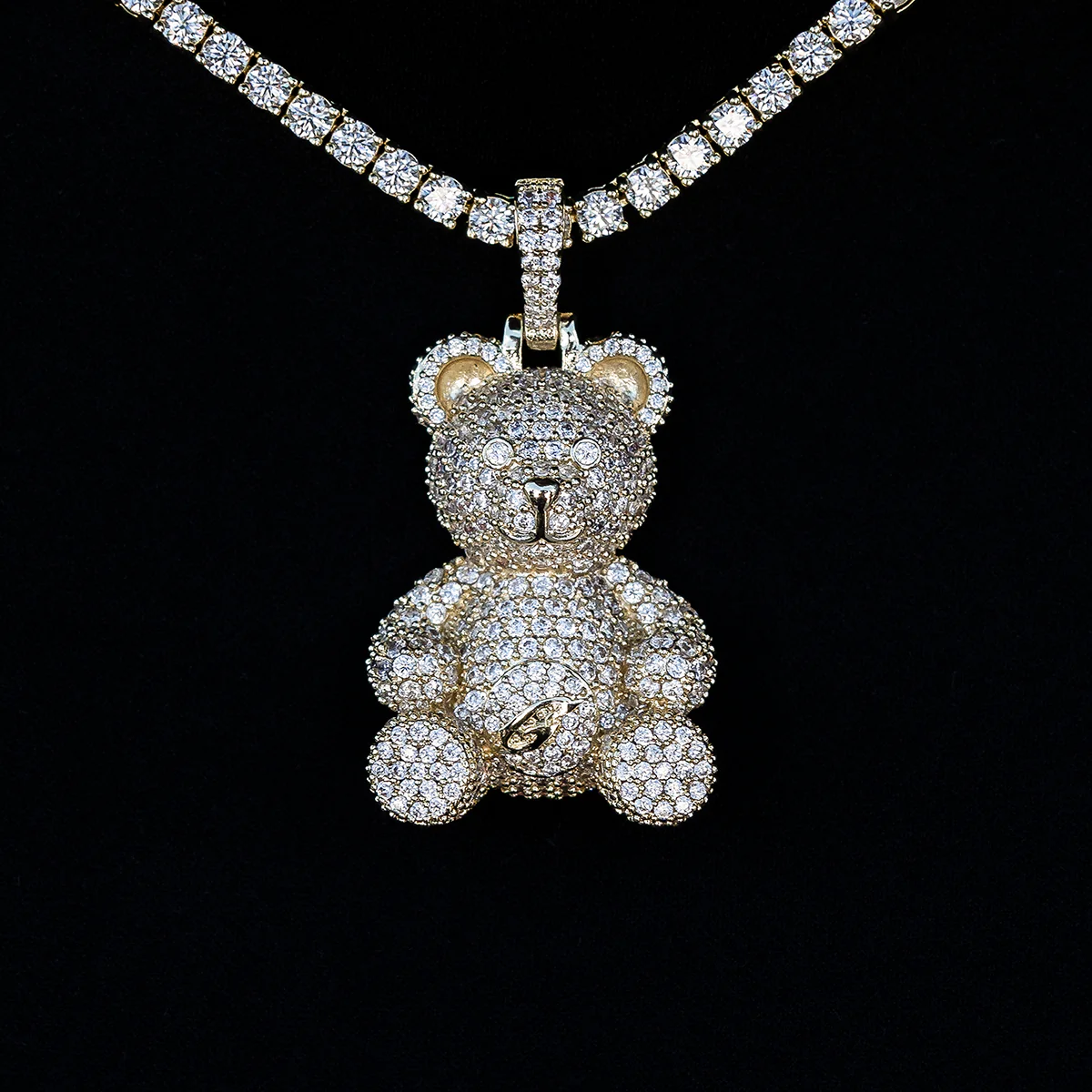 Iced Teddy Bear Pendant in Yellow Gold