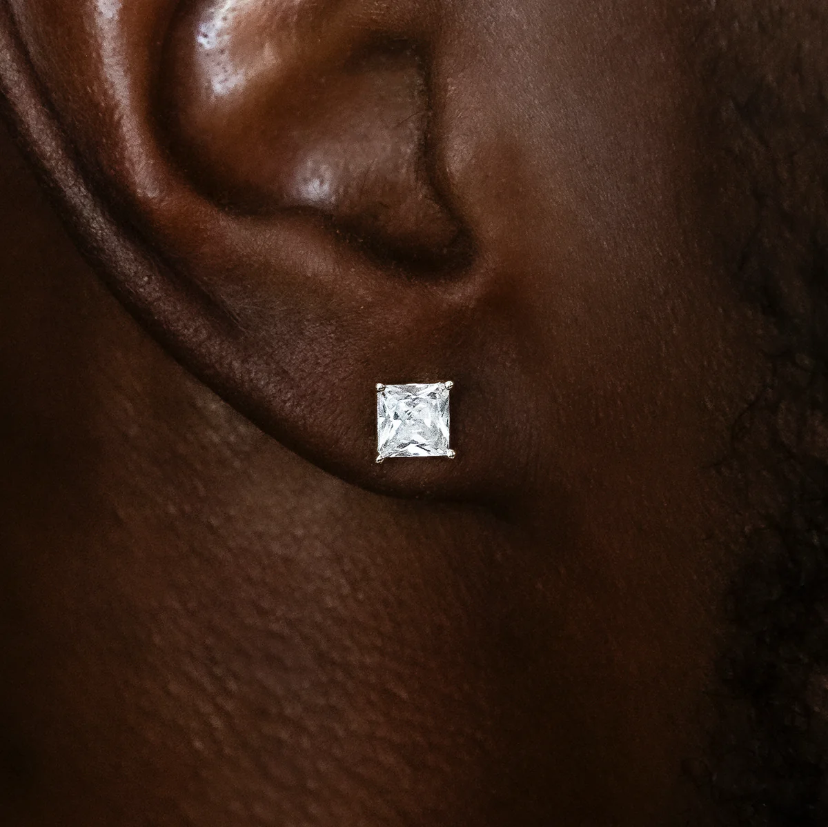 5mm Square Cut Diamond Stud Earrings in White Gold