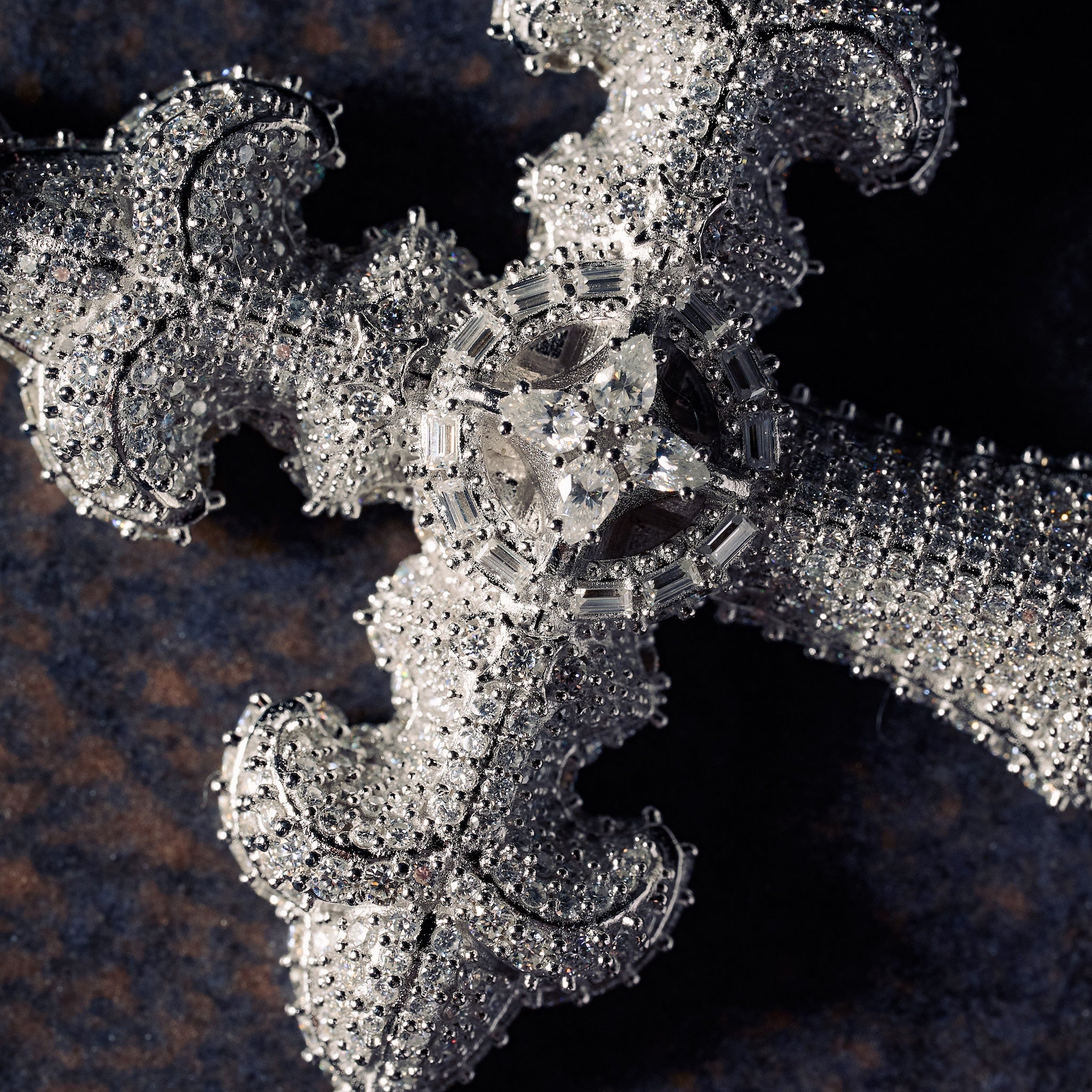 GLD X Bloody Osiris Iced Moissanite Large Cross Pendant in White Gold Vermeil