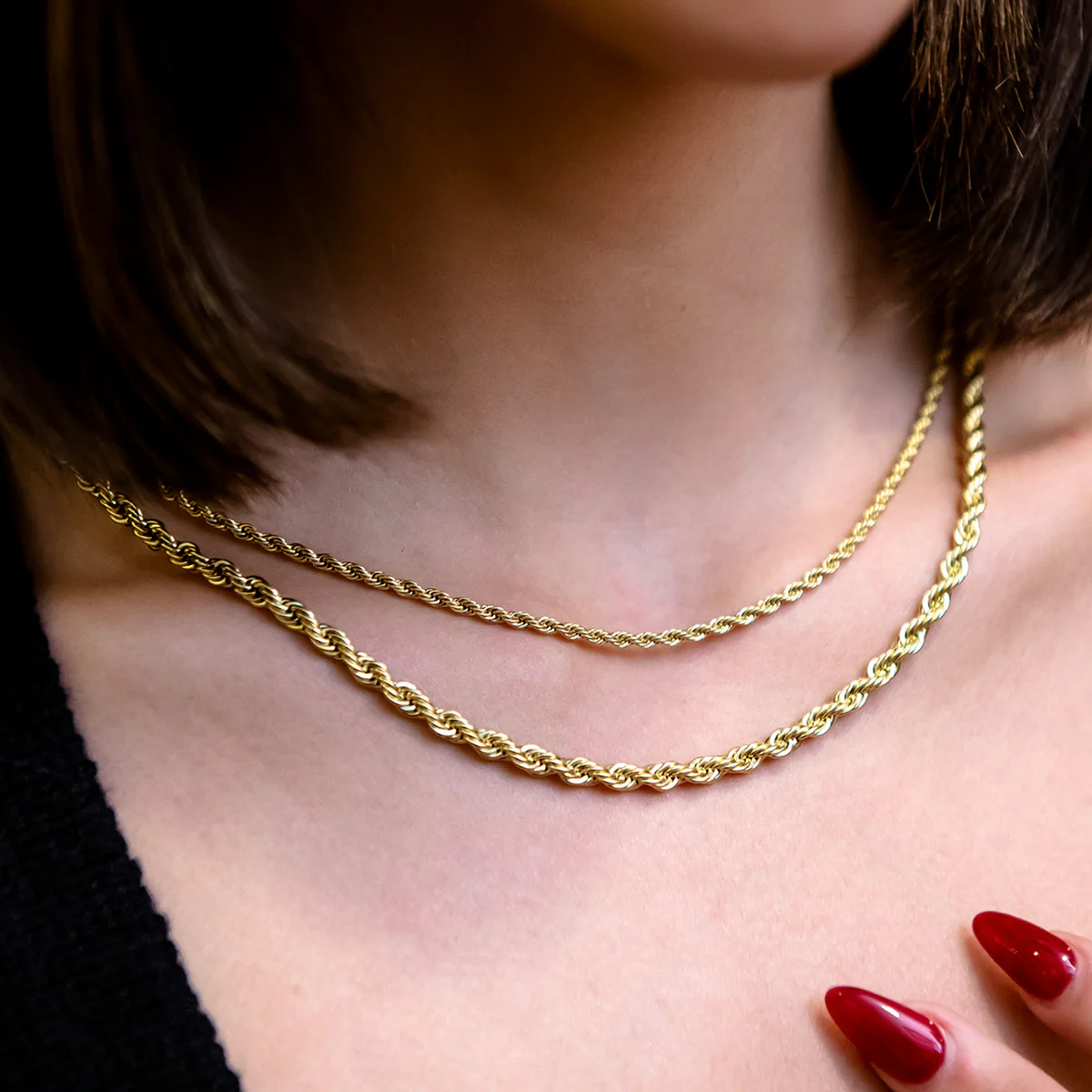 2mm + 4mm Rope Necklace Bundle in Yellow Gold