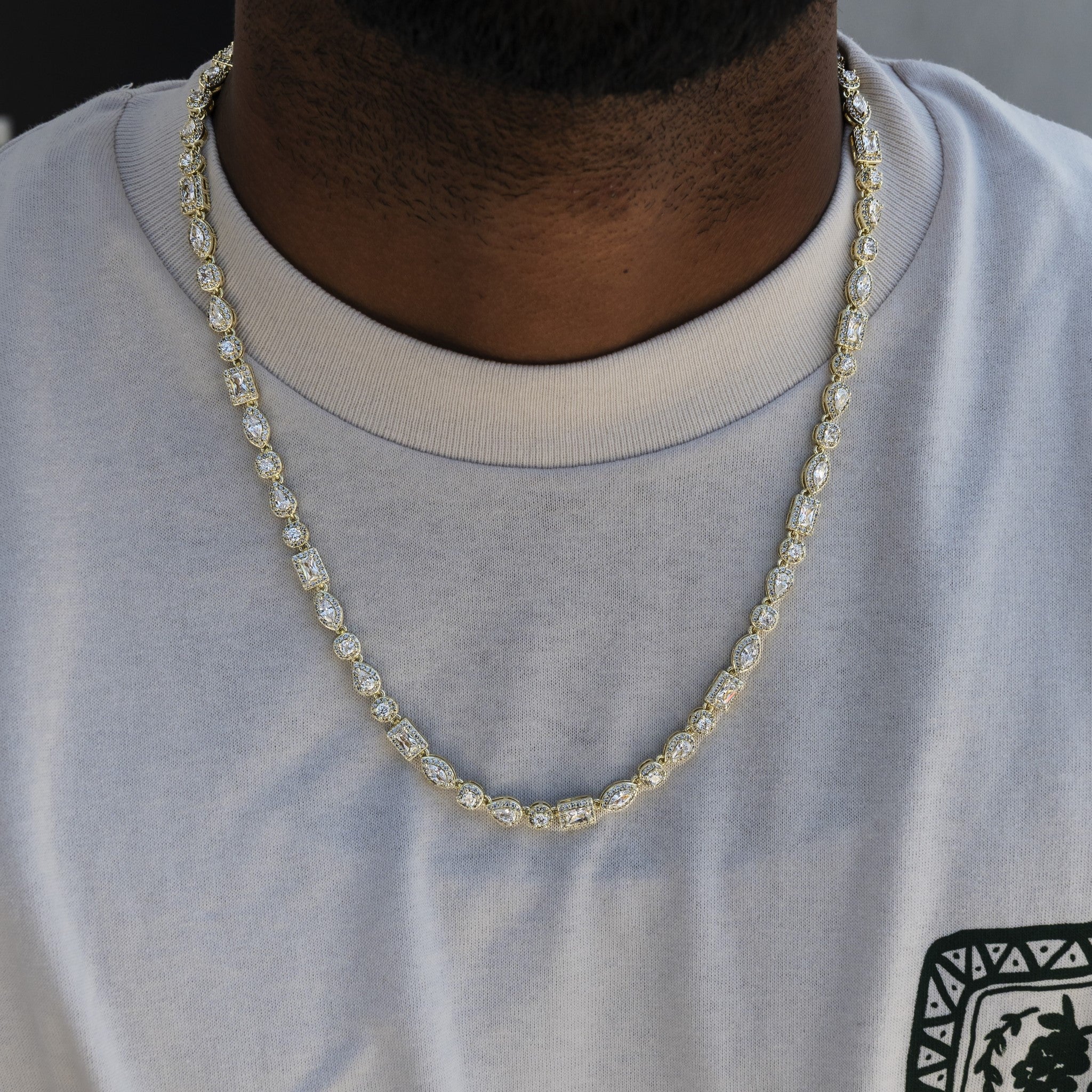 Mixed Diamond Pave Chain in Yellow Gold