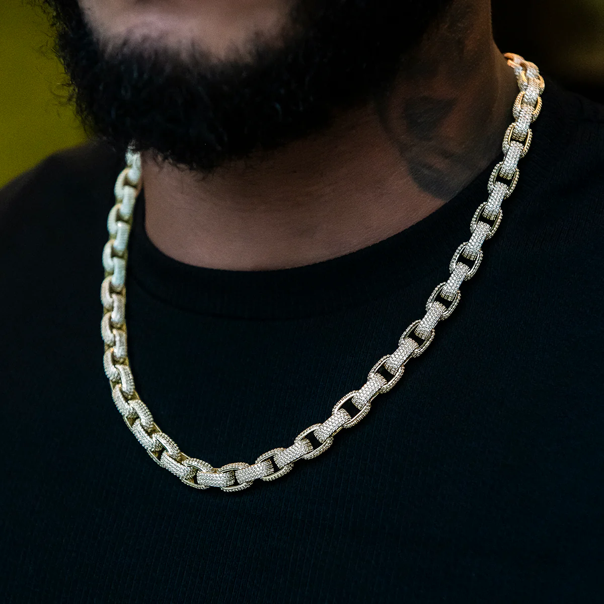 Diamond Box Link Chain in Yellow Gold- 9mm