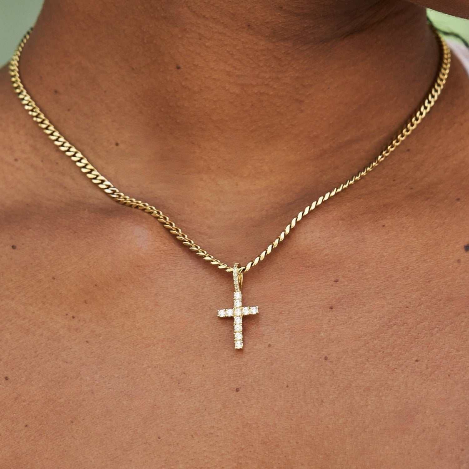 Micro Diamond Cross Pendant in Yellow Gold