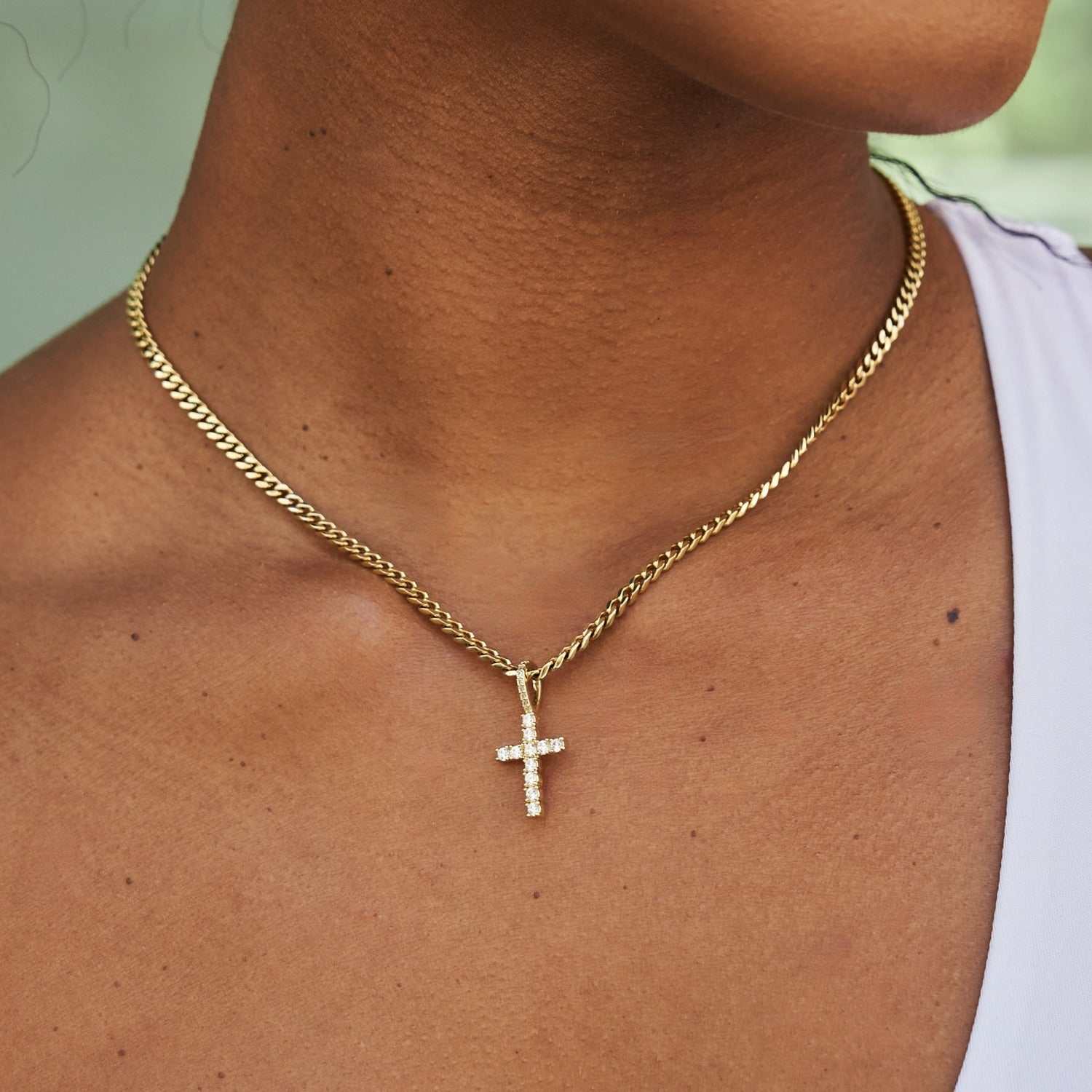 Micro Diamond Cross Pendant in Yellow Gold