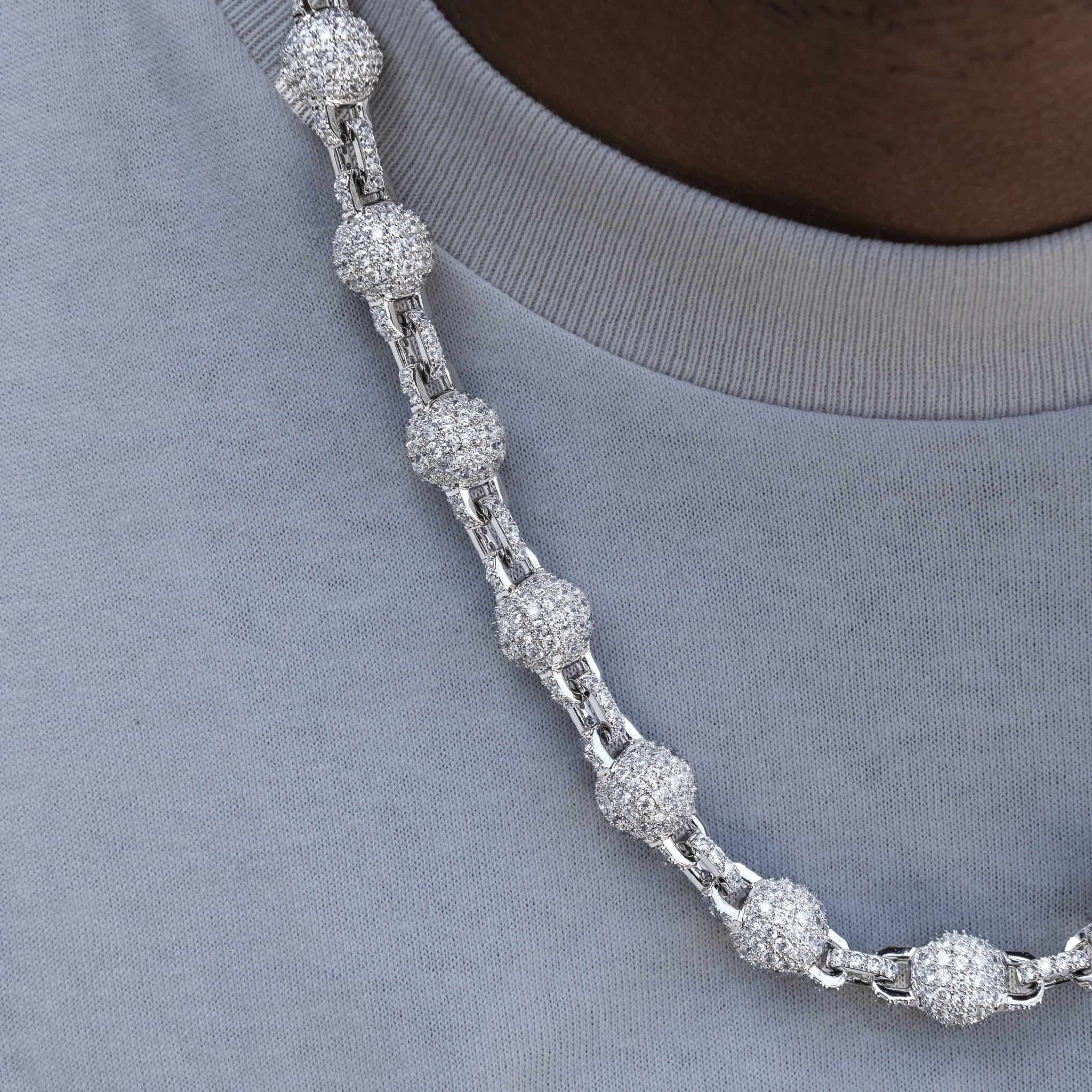 12MM Iced Ball Chain in White Gold