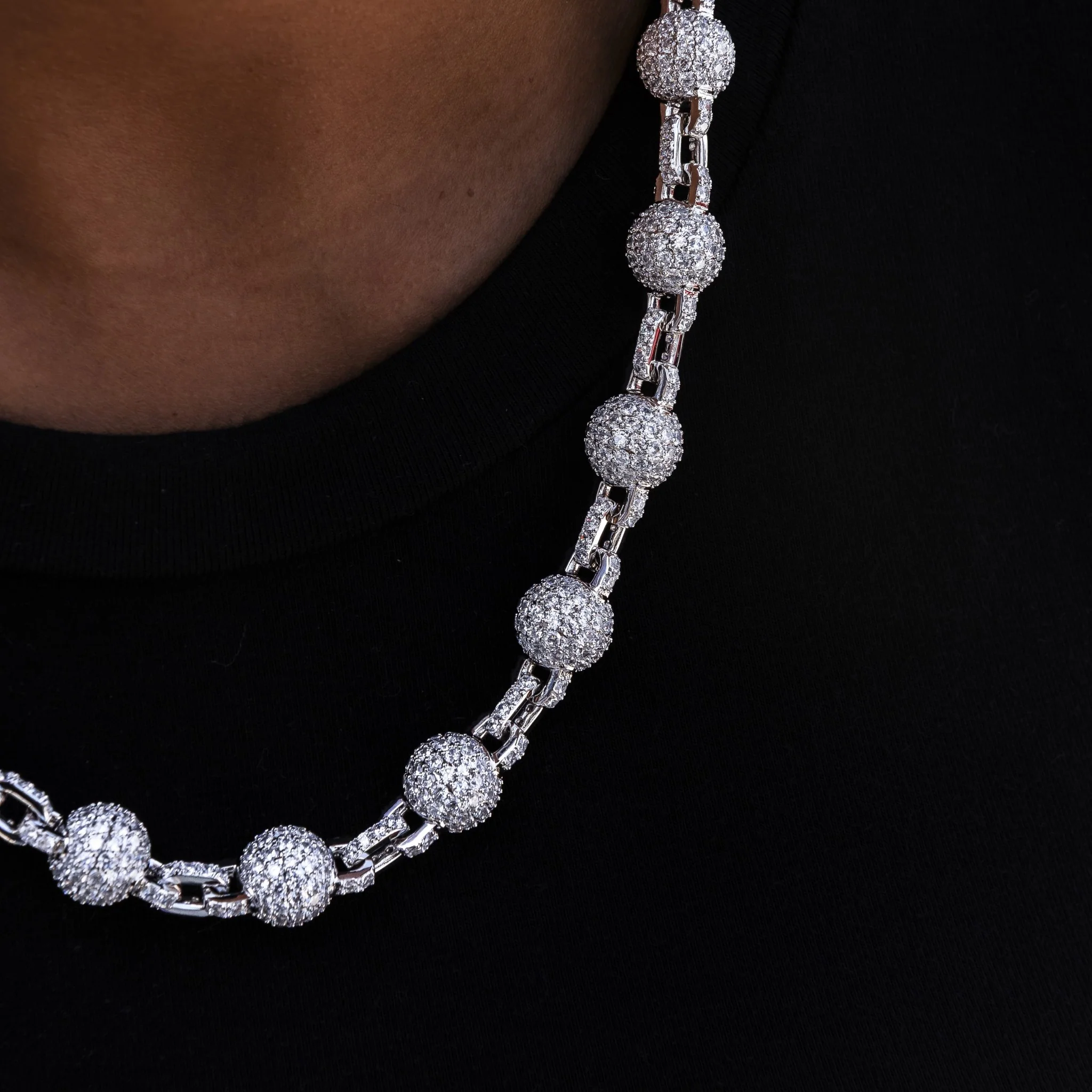 12MM Iced Ball Necklace in White Gold