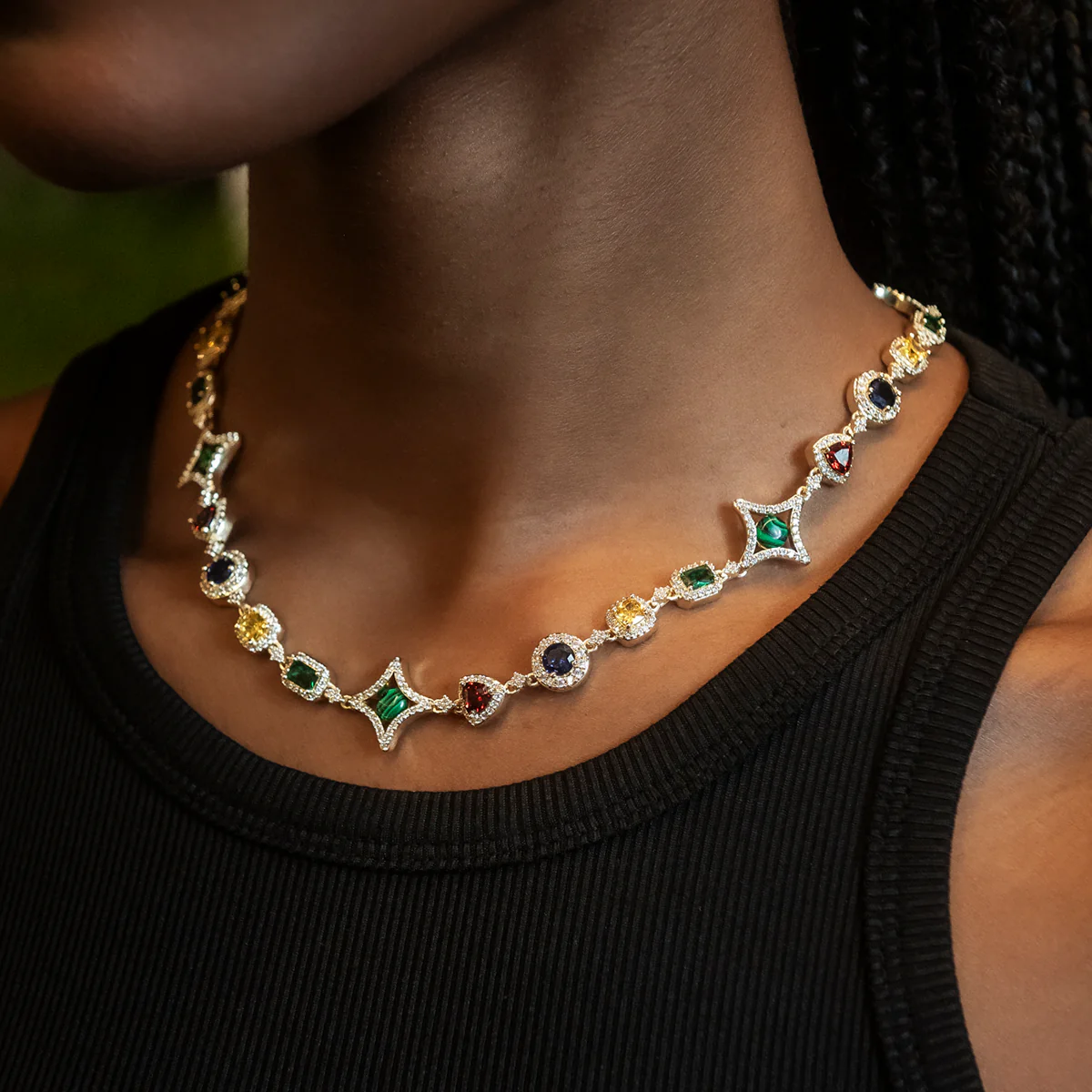 Colored Gemstone Necklace + Bracelet Bundle in Yellow Gold