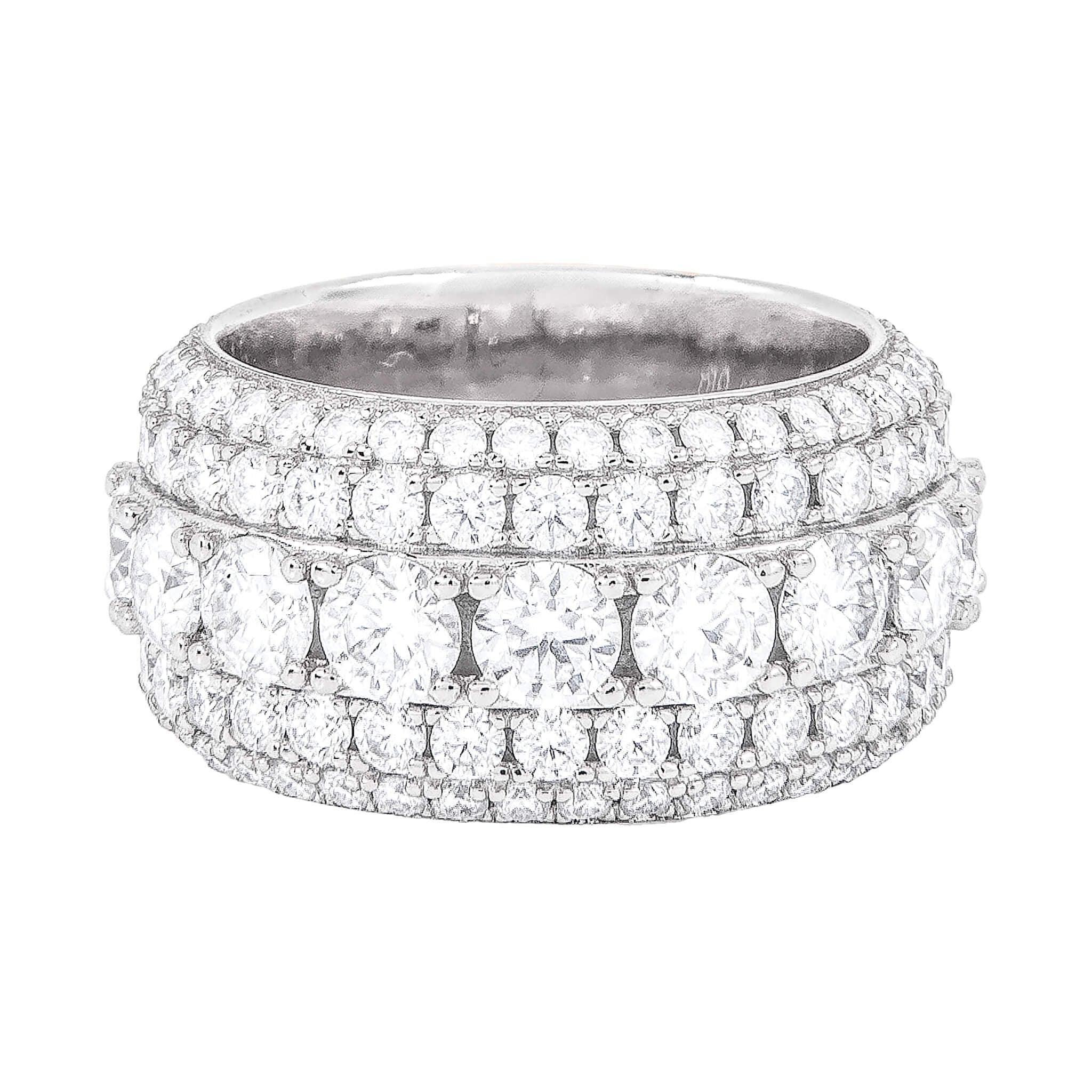 Men's Moissanite 5 Layer Diamond Band Ring in White Gold Vermeil