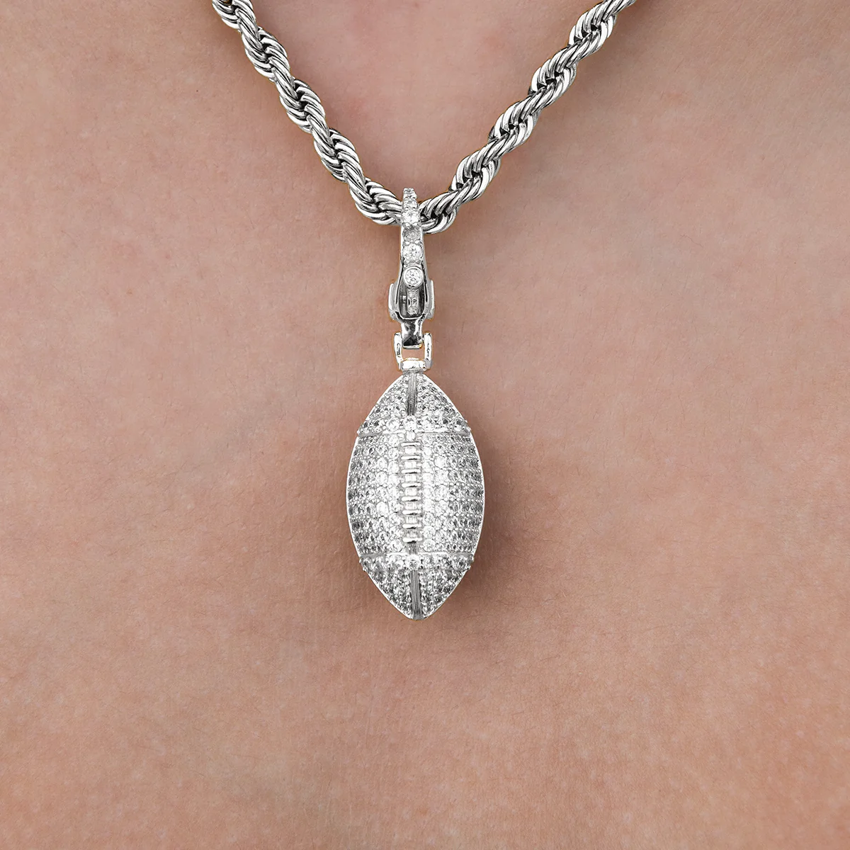 Football Clip On Charm Pendant in White Gold