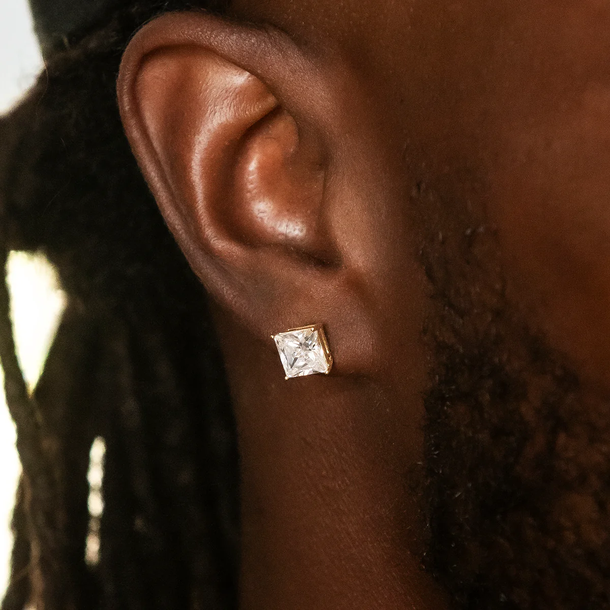 7mm Square Cut Diamond Stud Earrings in Yellow Gold