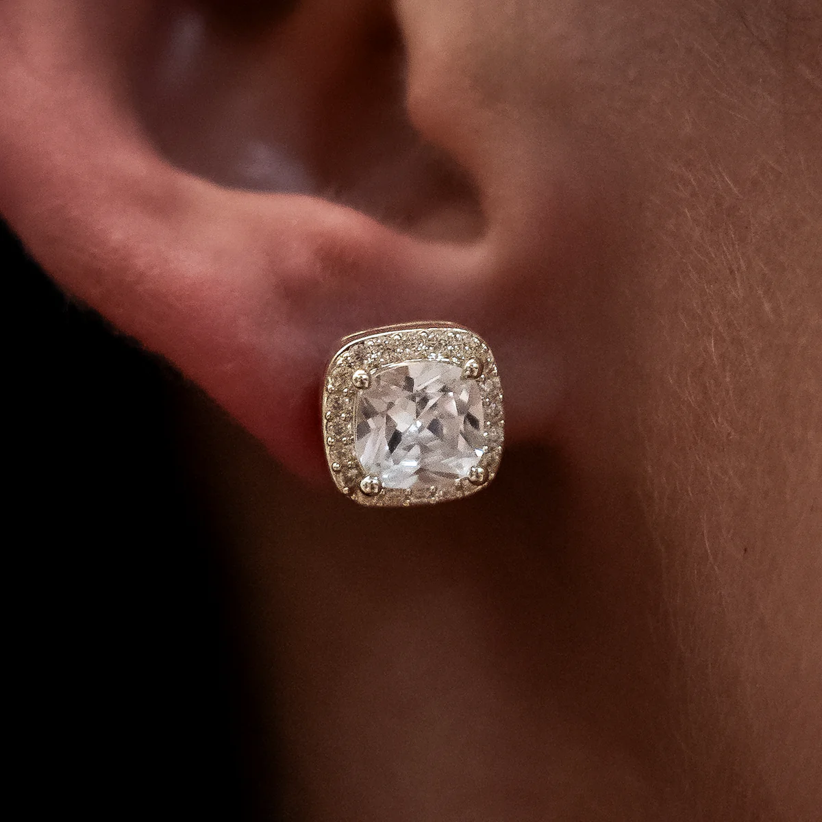 10mm Cushion Cut Earrings in Yellow Gold