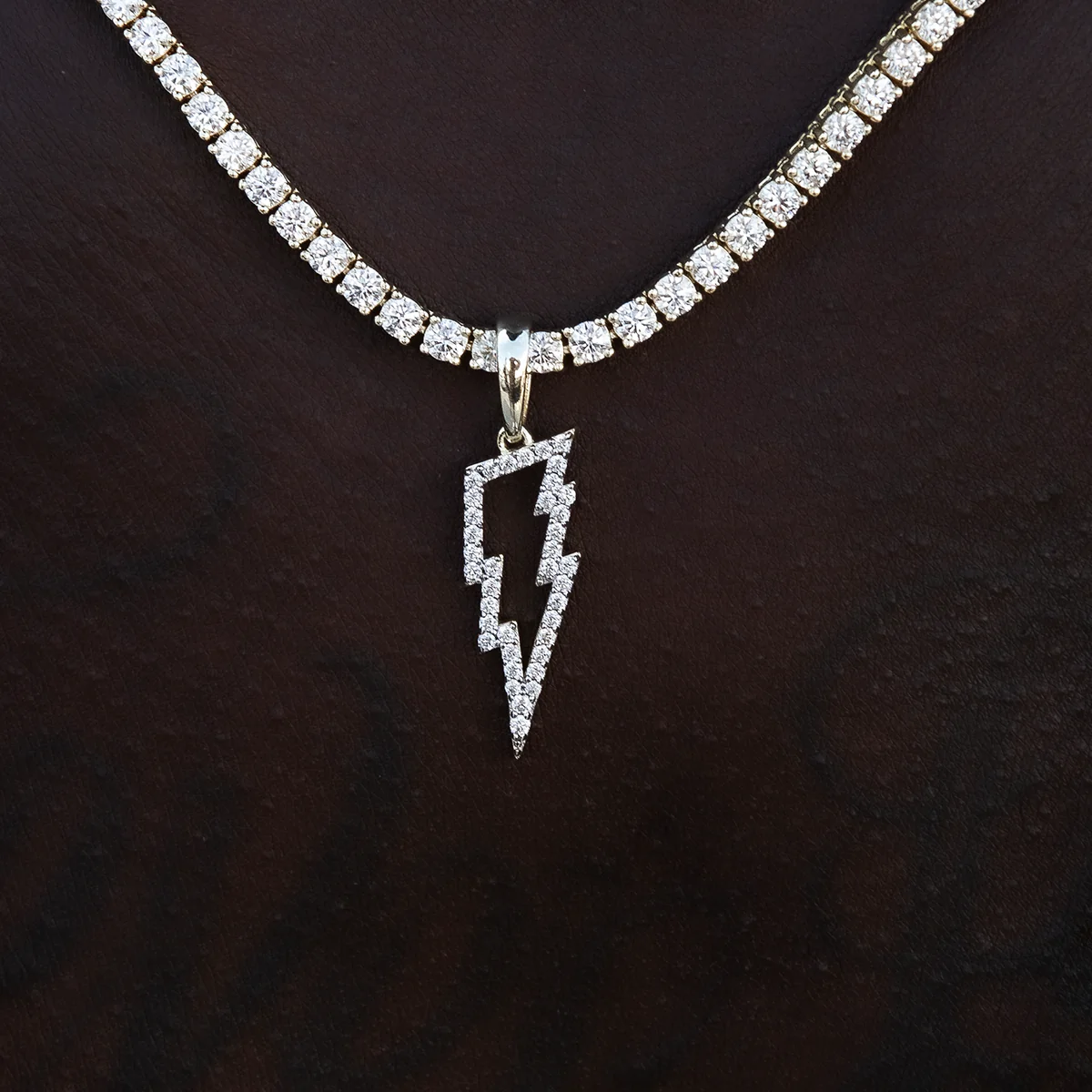 Men's Moissanite Diamond Micro Lightning Bolt Pendant in Yellow Gold Vermeil