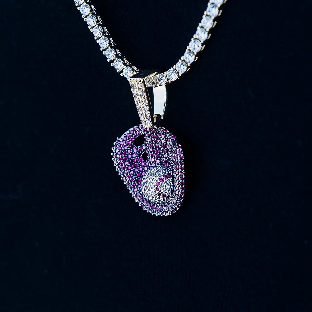 Iced Purple Baseball Pendant in Yellow Gold