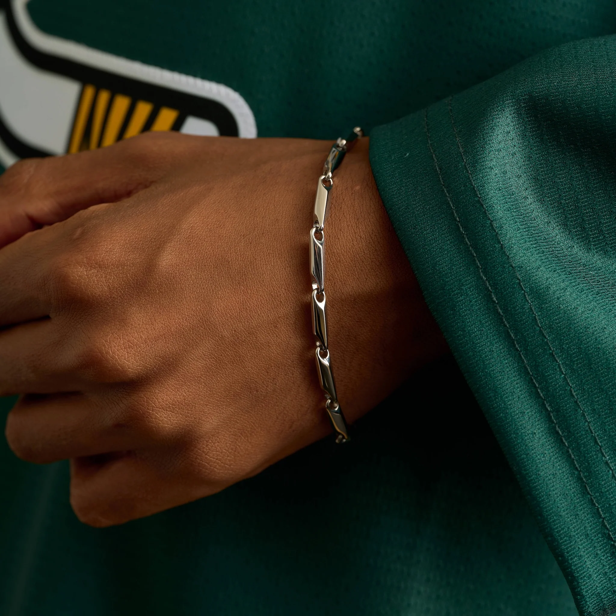 4MM Bar Link Chain Bracelet in White Gold - 4mm