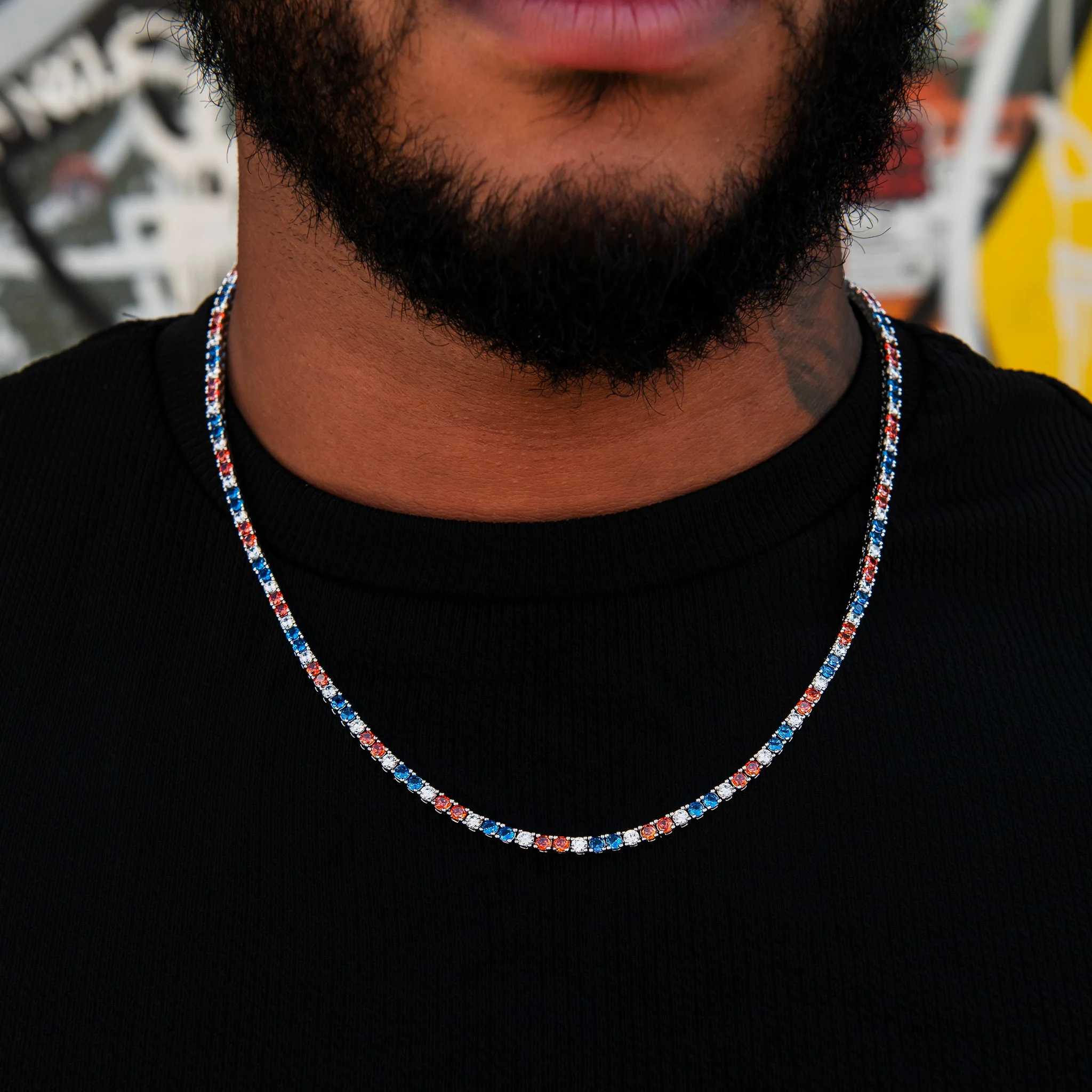 3MM Diamond Tennis Chain - Royal Blue Orange White