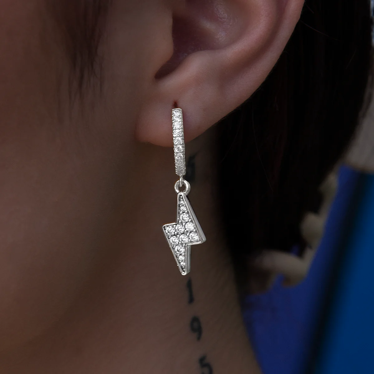 Iced Bolt Extra Small Huggie Hoop Earrings in White Gold