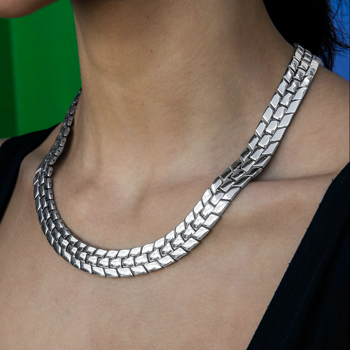 12MM Spine Chain Necklace - White Gold