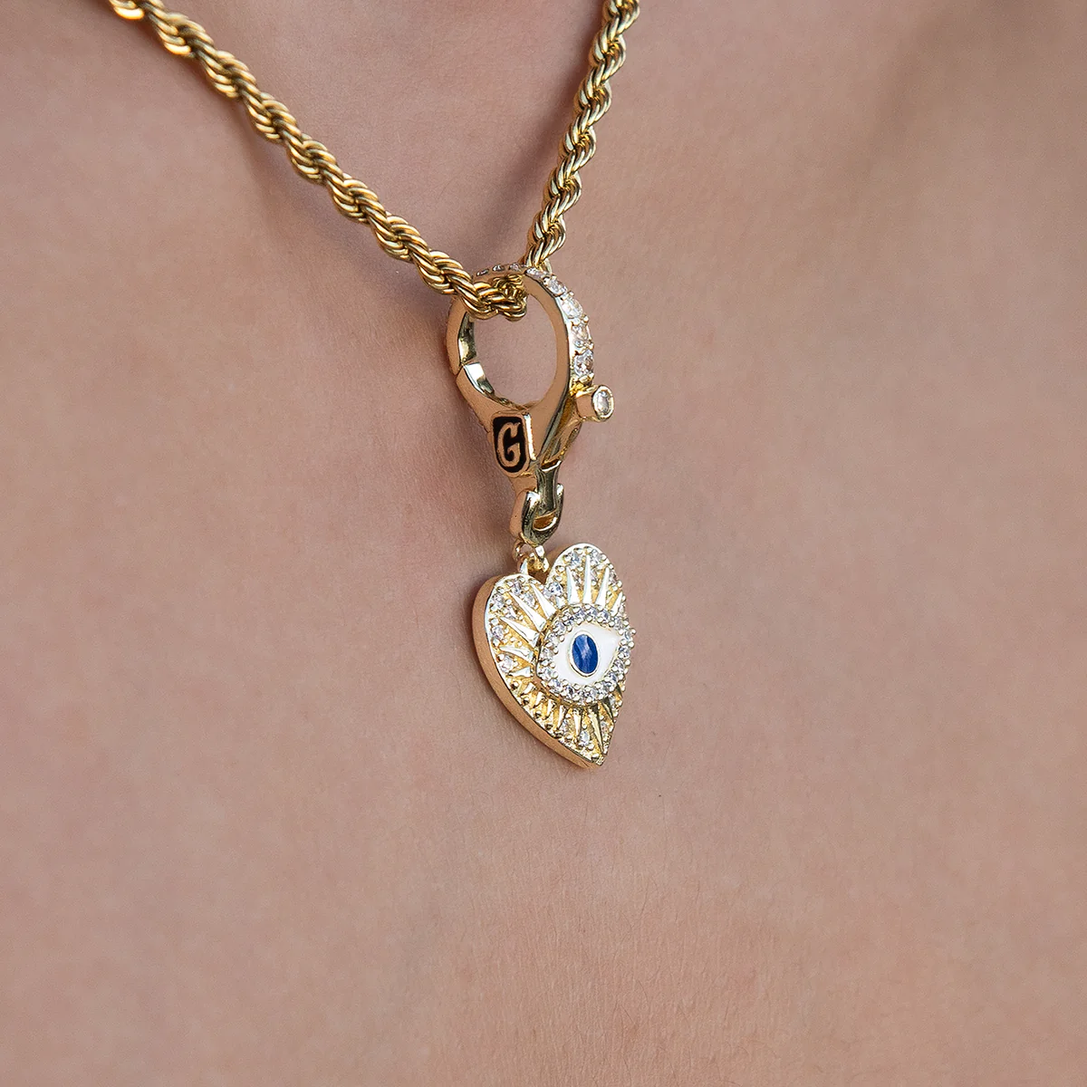 Evil Eye Coin Clip On Charm Pendant in Yellow Gold