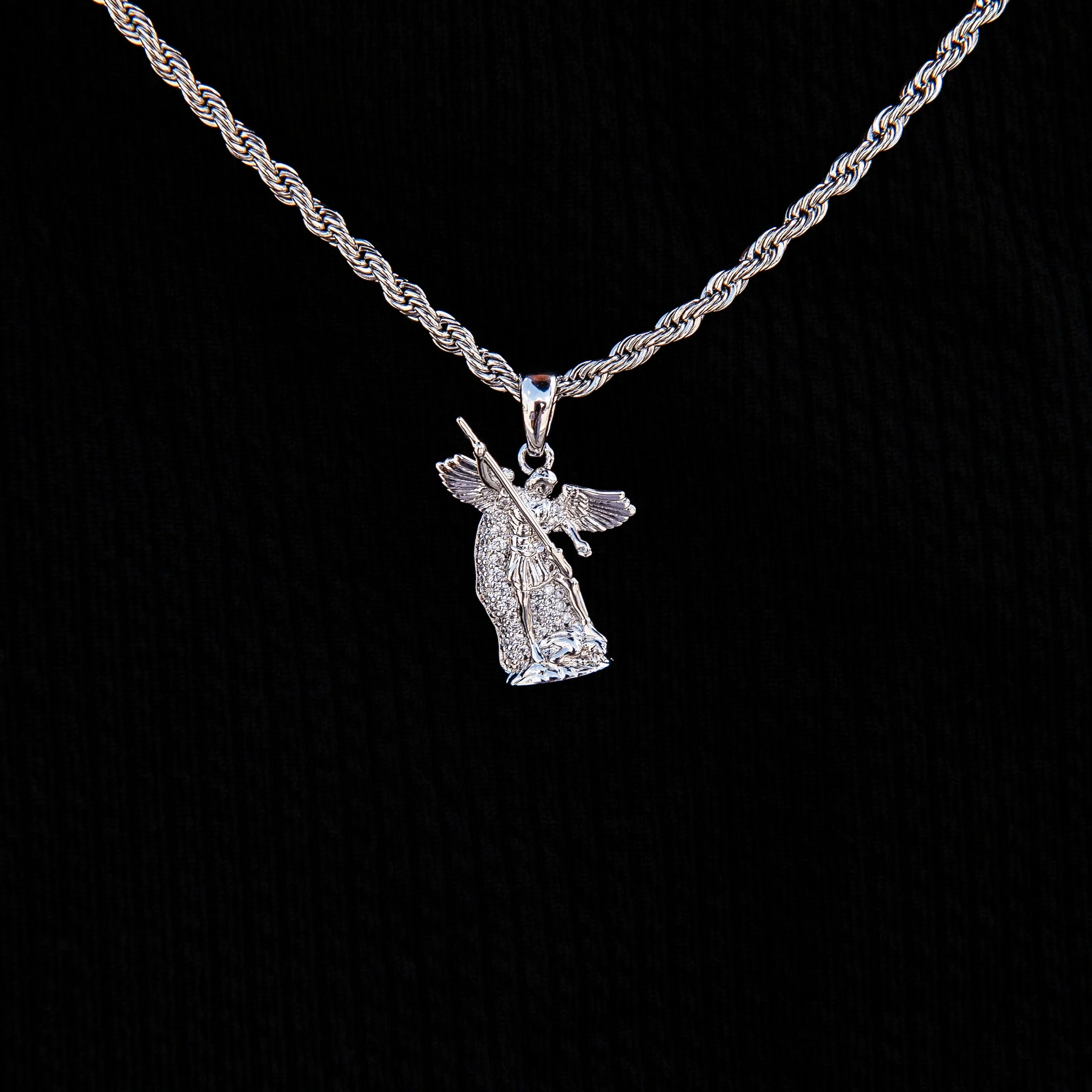 Micro Saint Michael Pendant in White Gold