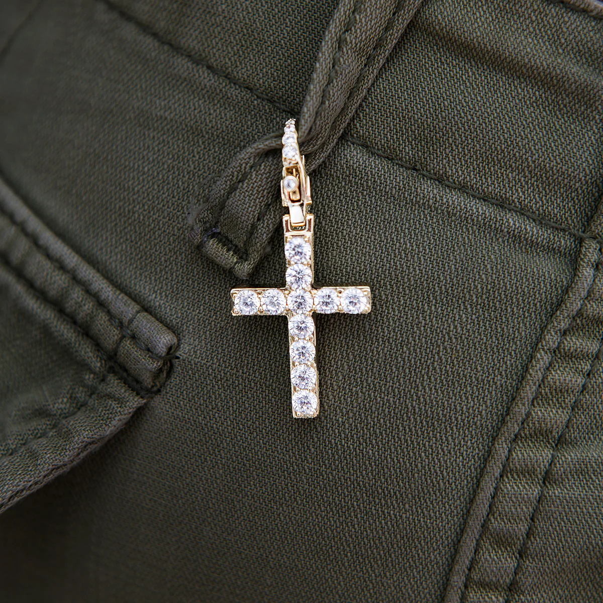 Diamond Cross Clip On Pendant - Yellow Gold