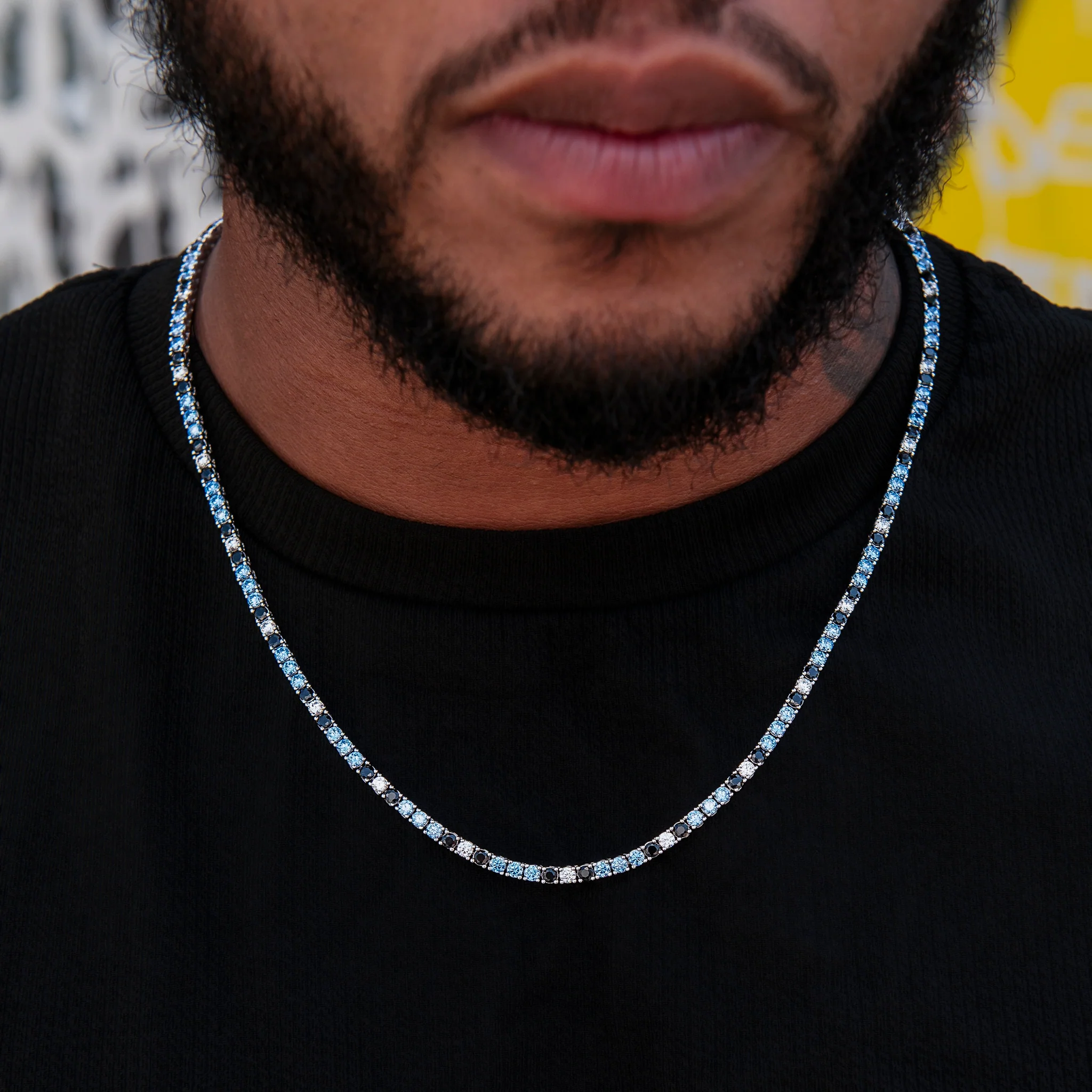 3MM Diamond Tennis Chain - Turquoise Black White