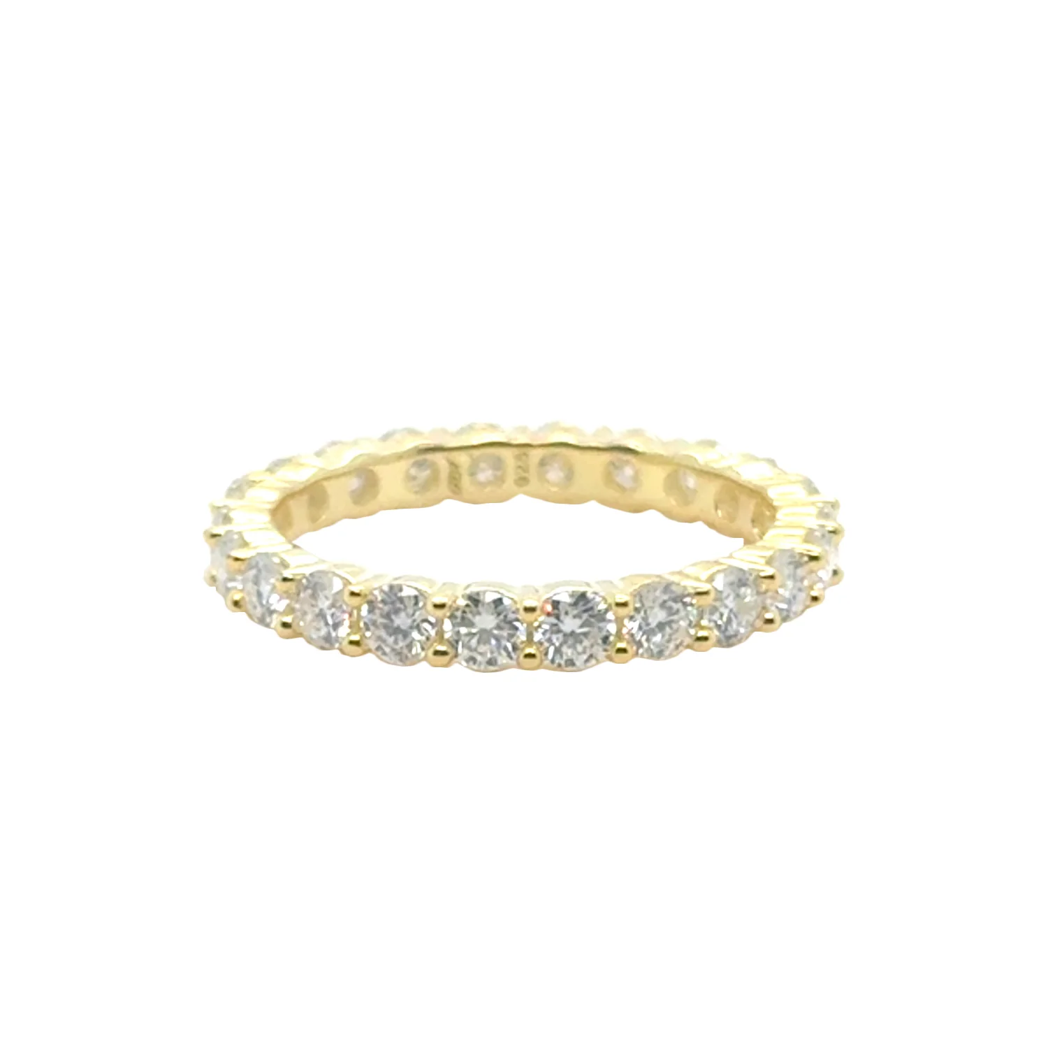 Women's 2MM Round Cut Moissanite Eternity Band Ring in Yellow Gold Vermeil