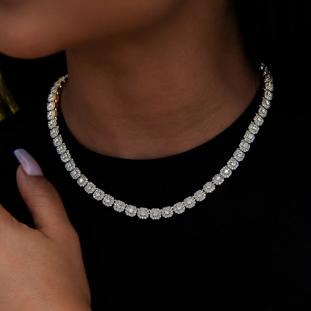 Micro Clustered Tennis Necklace + Bracelet + Earring Bundle in Yellow Gold