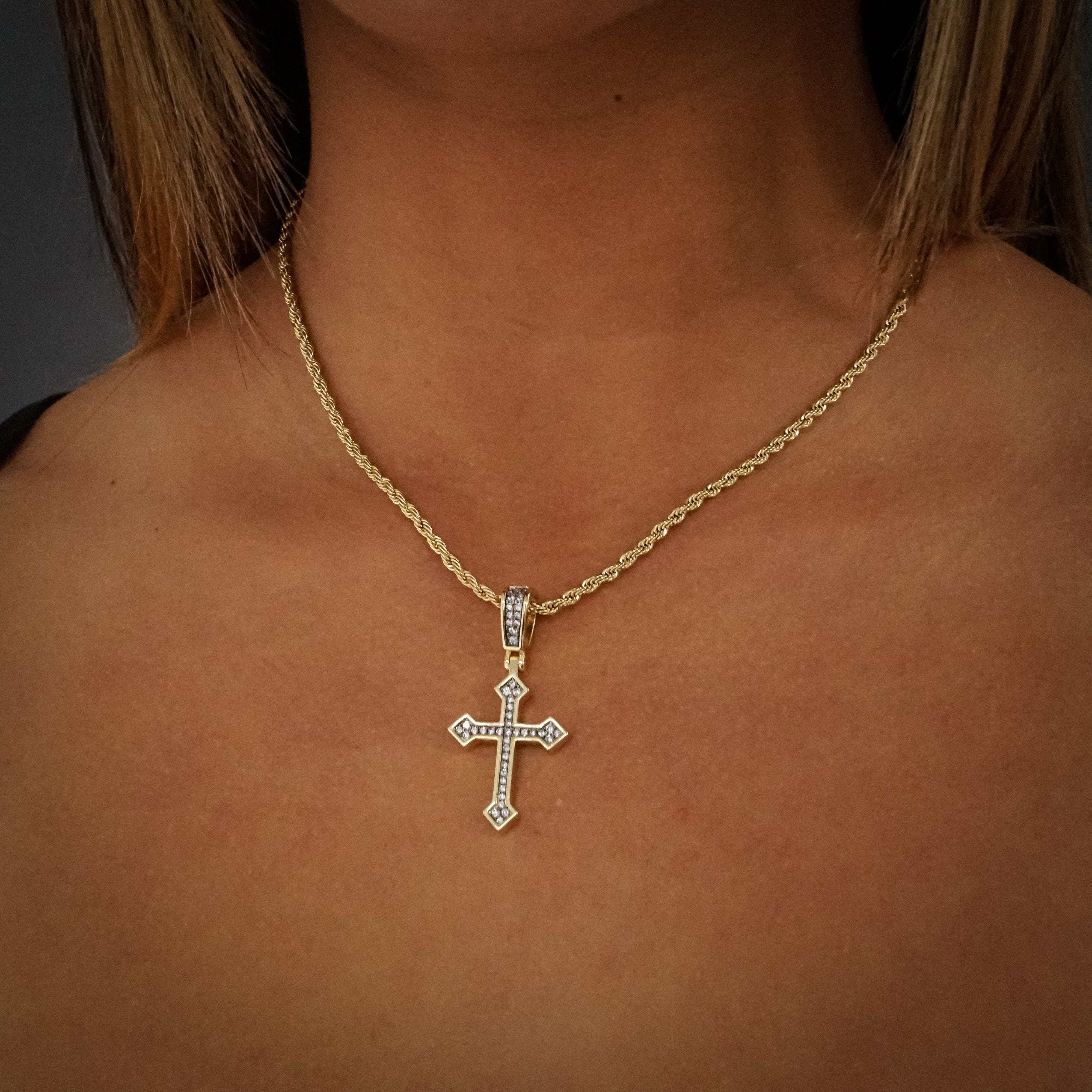 18k Vermeil Iced Celtic Cross in Yellow Gold