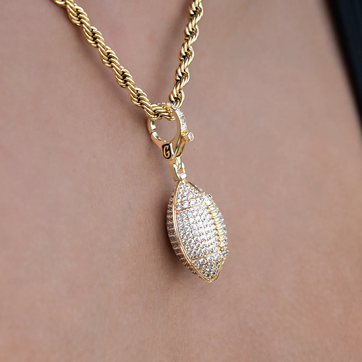 Football Clip On Charm Pendant in Yellow Gold