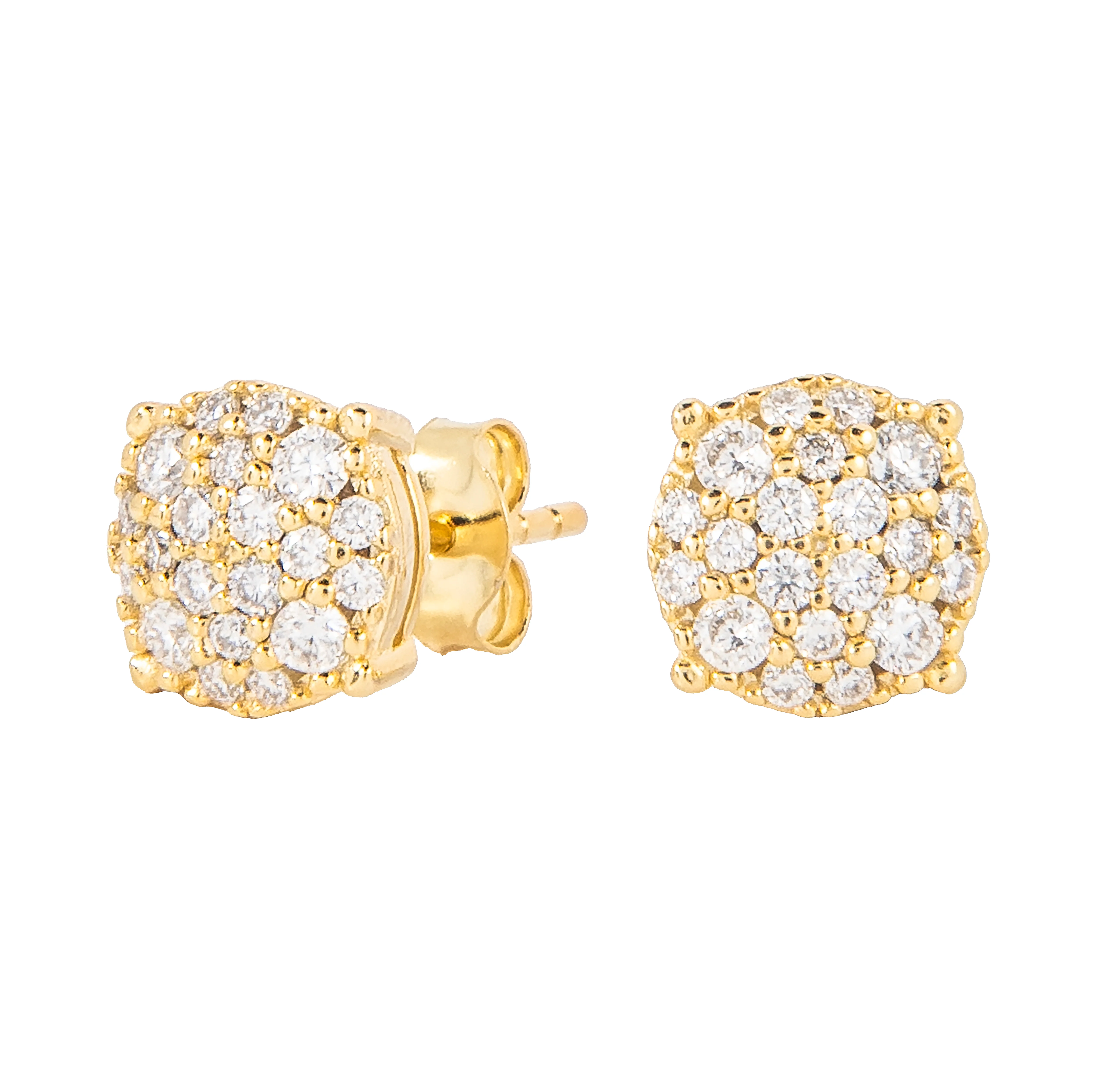 Men's 8MM Pave Set Moissanite Stud Earrings in Yellow Gold Vermeil